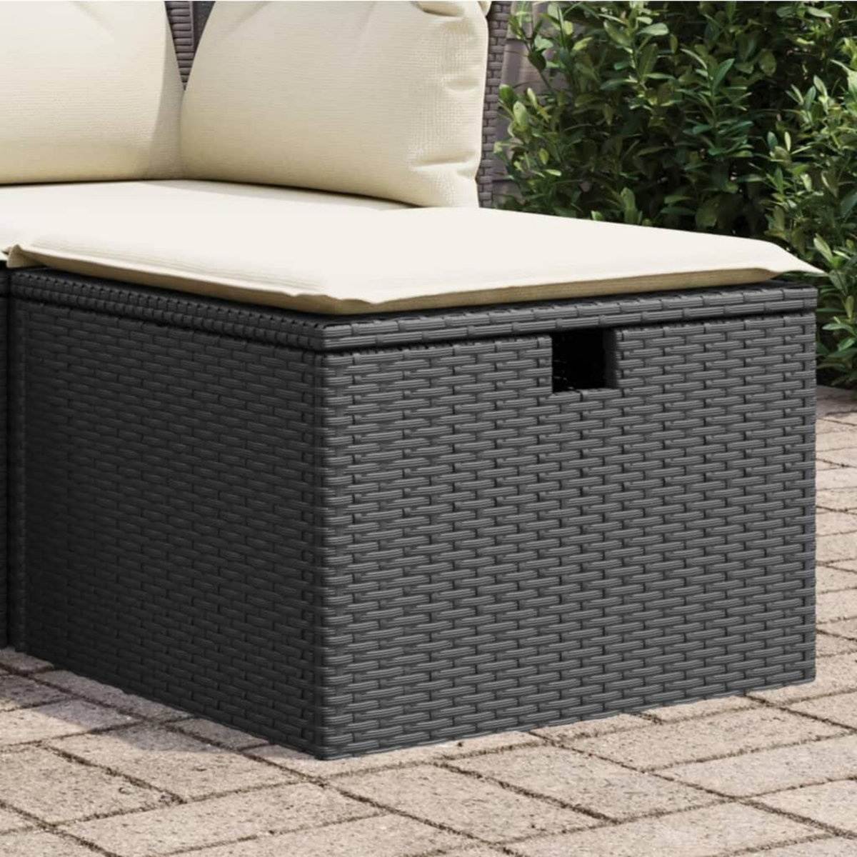 VIDAXL Tabouret de jardin avec coussin noir 55x55x37 cm resine tressee