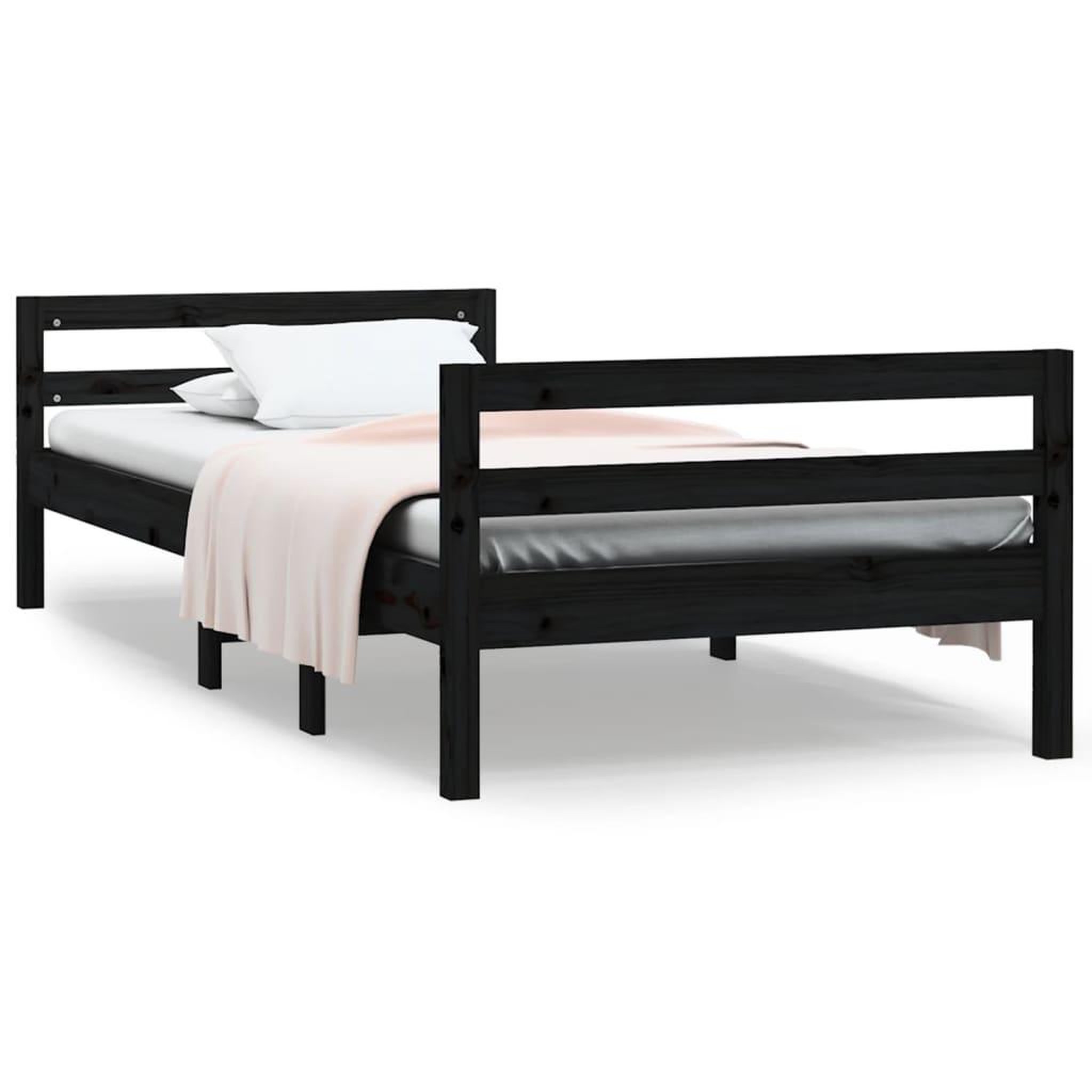Voir la diapositive 2 : VIDAXL Cadre de lit sans matelas noir 90x200 cm bois de pin massif