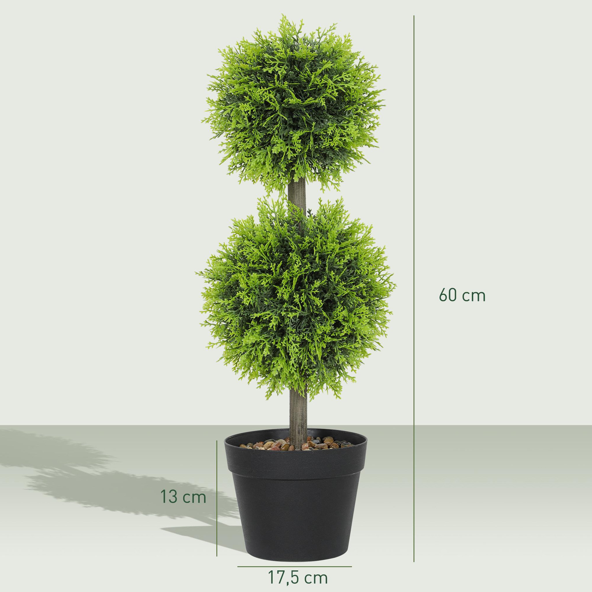 Voir la diapositive 3 : HOMCOM Lot de 2 cyprès artificiels topiaires en forme de boules x 2 H.60cm avec pots
