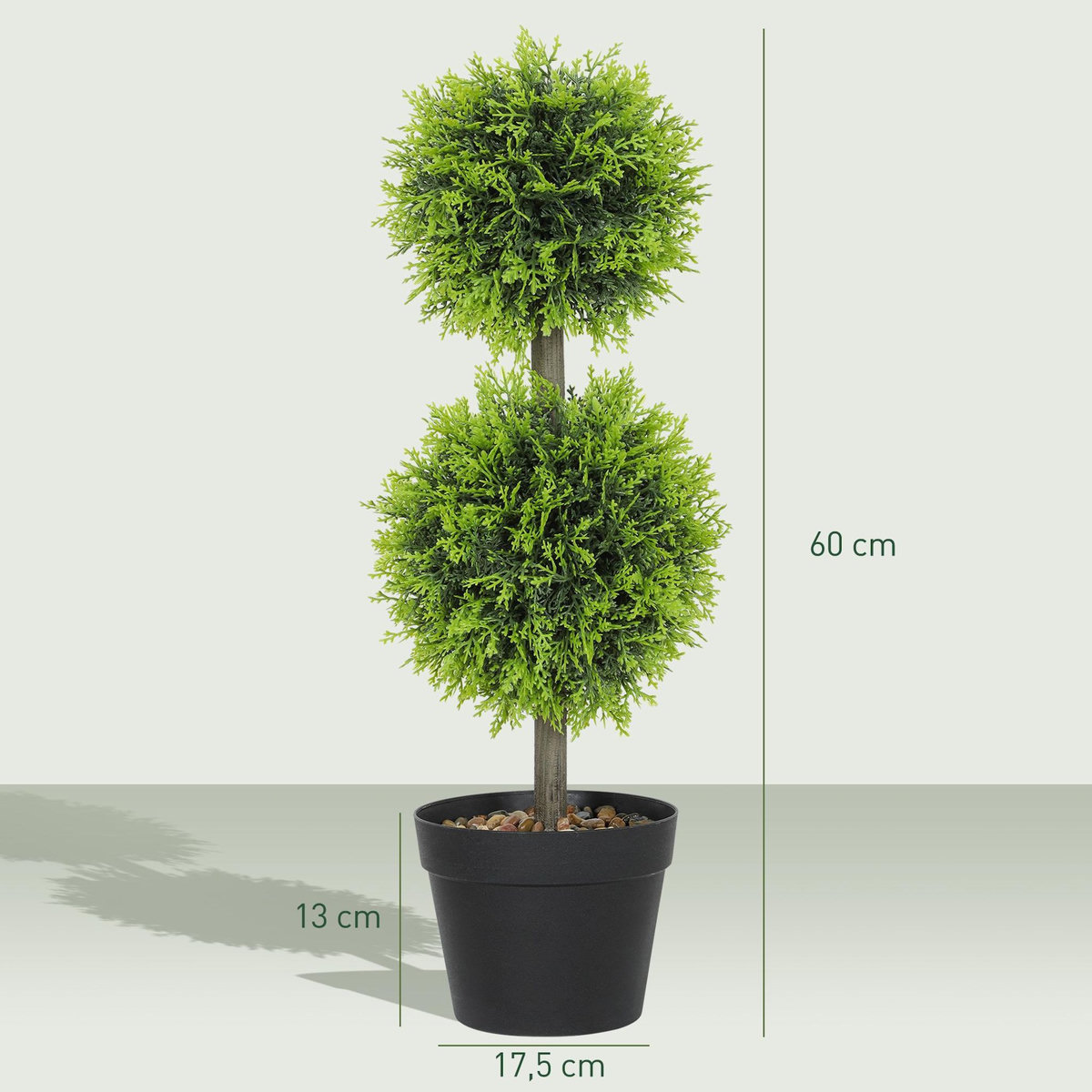HOMCOM Lot de 2 cyprès artificiels topiaires en forme de boules x 2 H.60cm avec pots