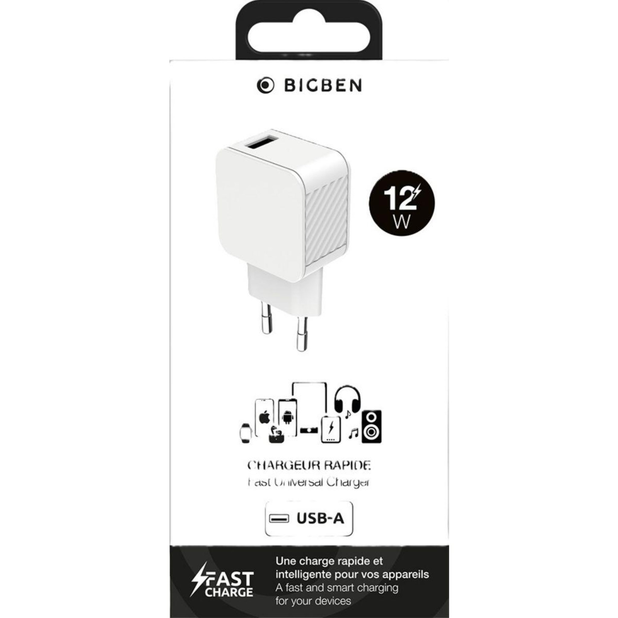 Voir la diapositive 2 : Bigben Connected Chargeur 12w usb-a blanc
