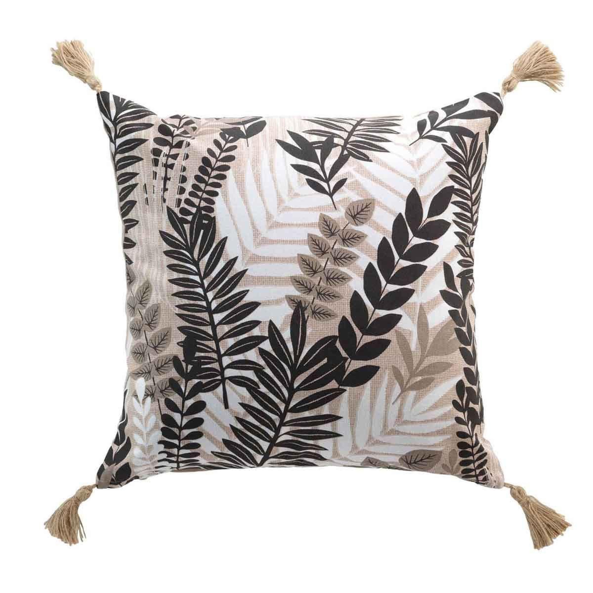 Voir la diapositive 1 : Douceur d'Intérieur Coussin déco imprimé  feuillane  45x45cm naturel