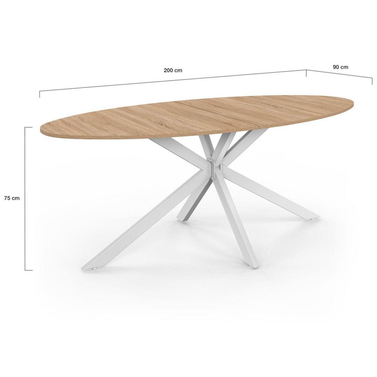 ID MARKET Table à manger ovale ALIX 10 personnes pied araignée bois et blanc 200 cm