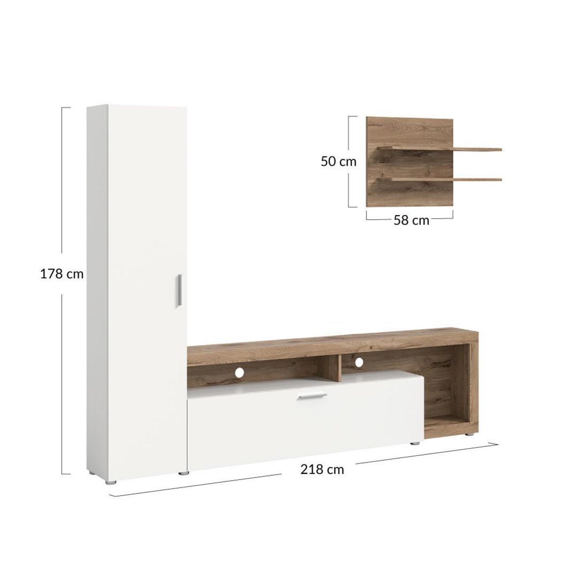 BEST MOBILIER Bromley - ensemble meuble tv - effet bois et blanc - 218 cm