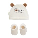 Petit Béguin Bonnet bébé et chaussons en velours Zeste d'amour. Coloris disponibles : Beige