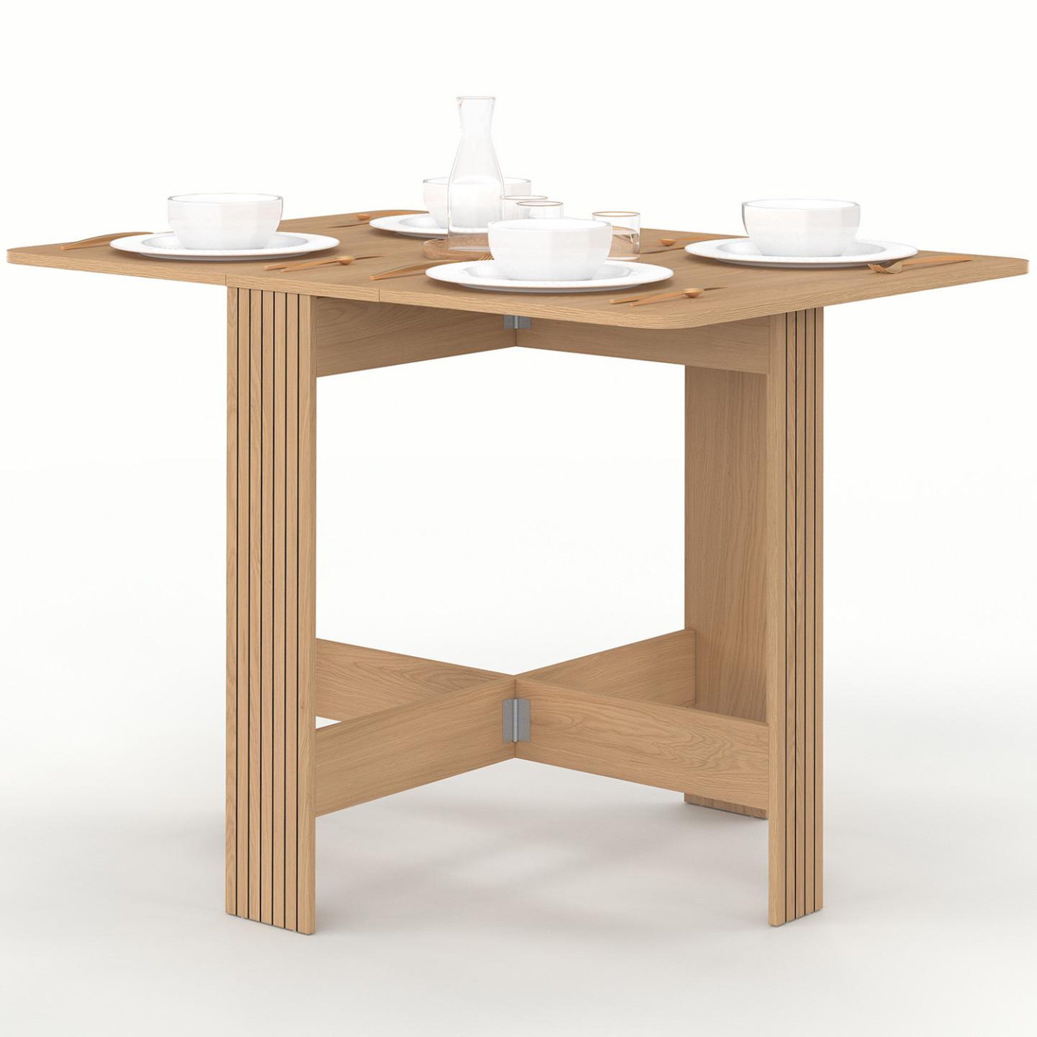 Voir la diapositive 6 : ID MARKET Table console pliable juliette 2-4 personnes lattes tasseaux de bois coloris chêne 103 x 76 cm