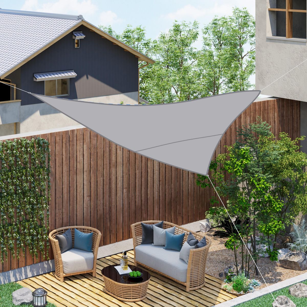 OUTSUNNY Voile d'ombrage triangulaire grande taille 3 x 3 x 3 m polyester imperméabilisé haute densité 160 g/m² gris clair