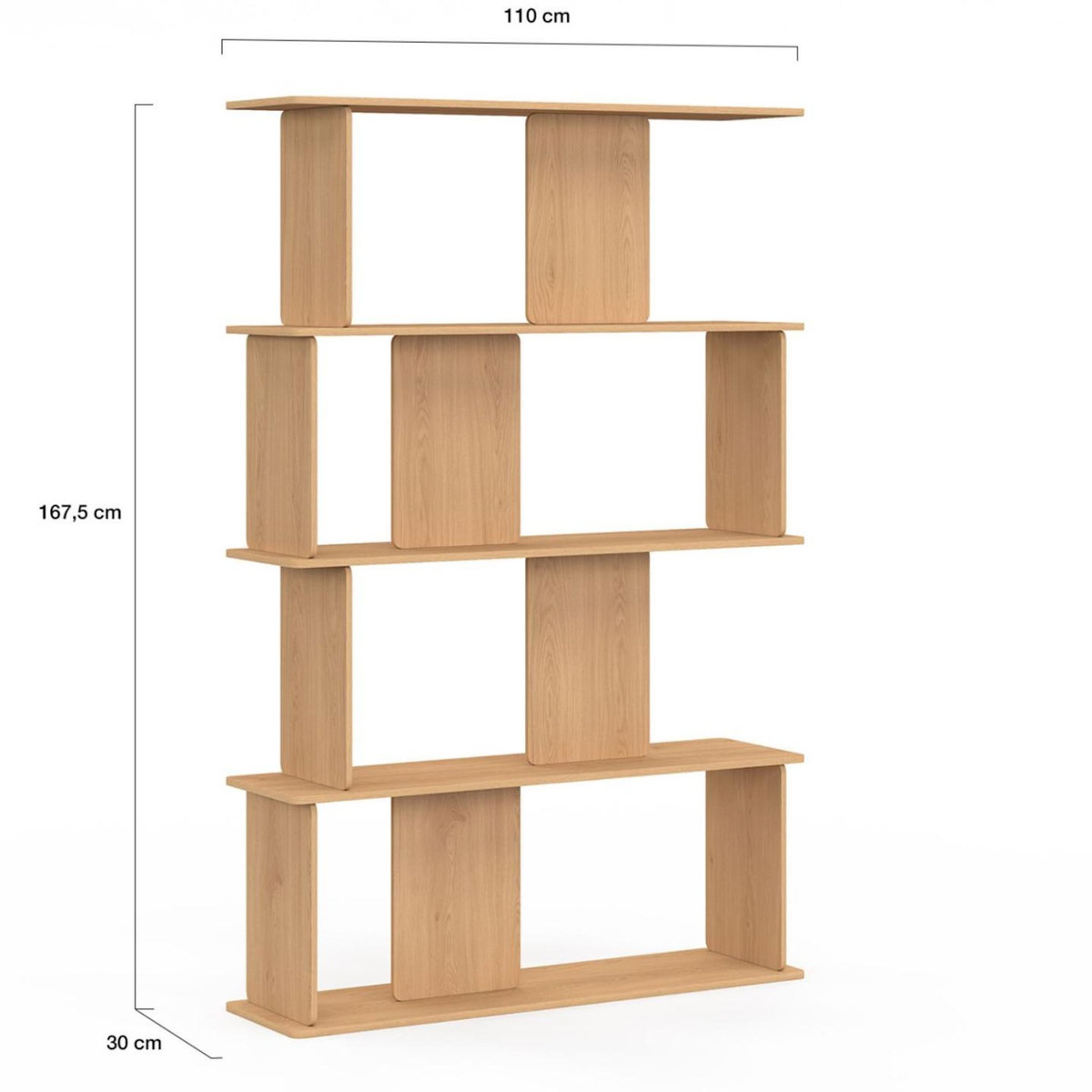 ID MARKET Etagère 4 niveaux CAPUCINE asymétrique façon hêtre design arrondi