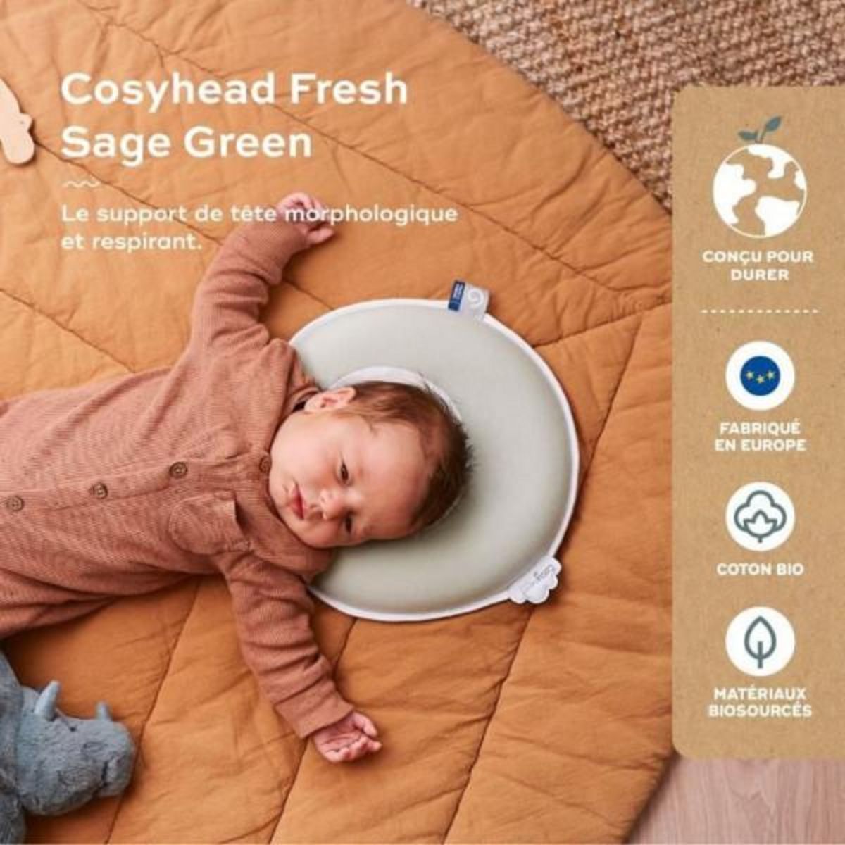 BABYMOOV Cale tete bébé - BABYMOOV - Cosyhead - Morphologique pour bébé - Coton bio certifié oeko-Tex - Fresh Sage Green