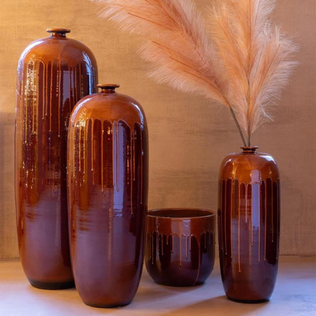 Paris Prix Vase en Terre Cuite  Lee Terra  55cm Marron & Orange