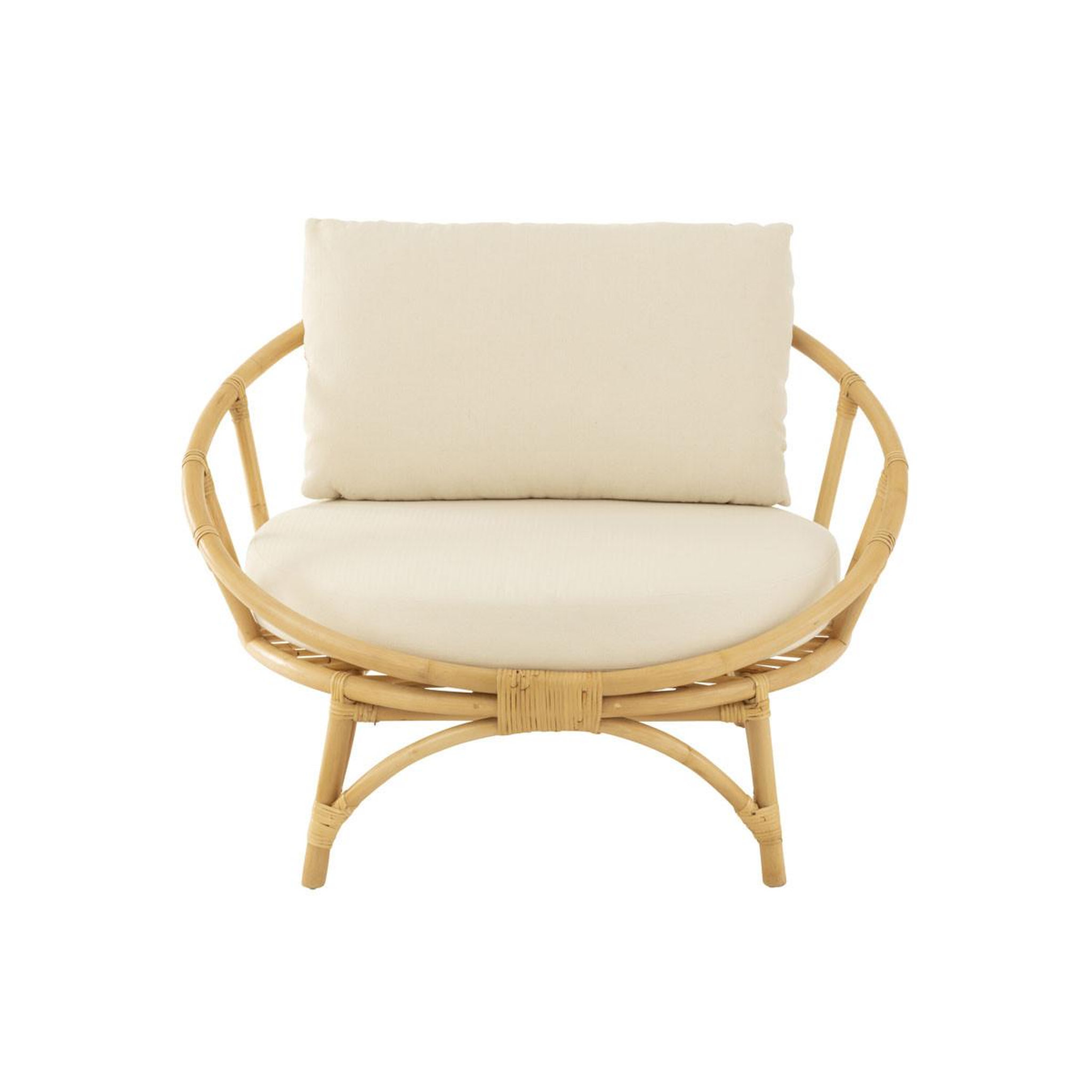Voir la diapositive 2 : J-LINE Fauteuil Rond Rotin & Coussin  Howard  98cm Naturel