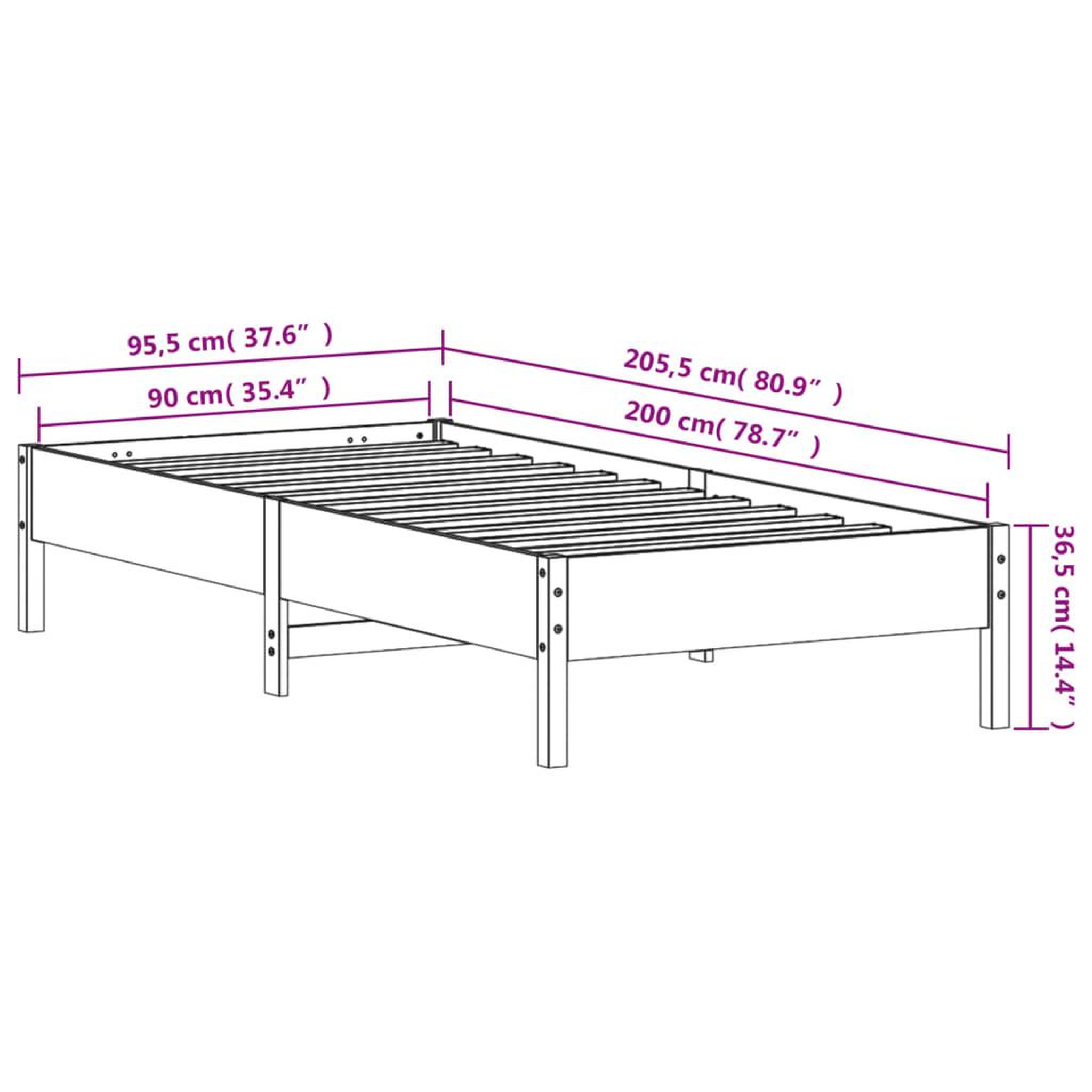 Voir la diapositive 6 : VIDAXL Cadre de lit sans matelas cire marron 90x200 cm bois pin massif