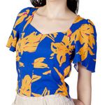 Only Blouse Bleu/ à Motifs Femme Only Alma. Coloris disponibles : Orange