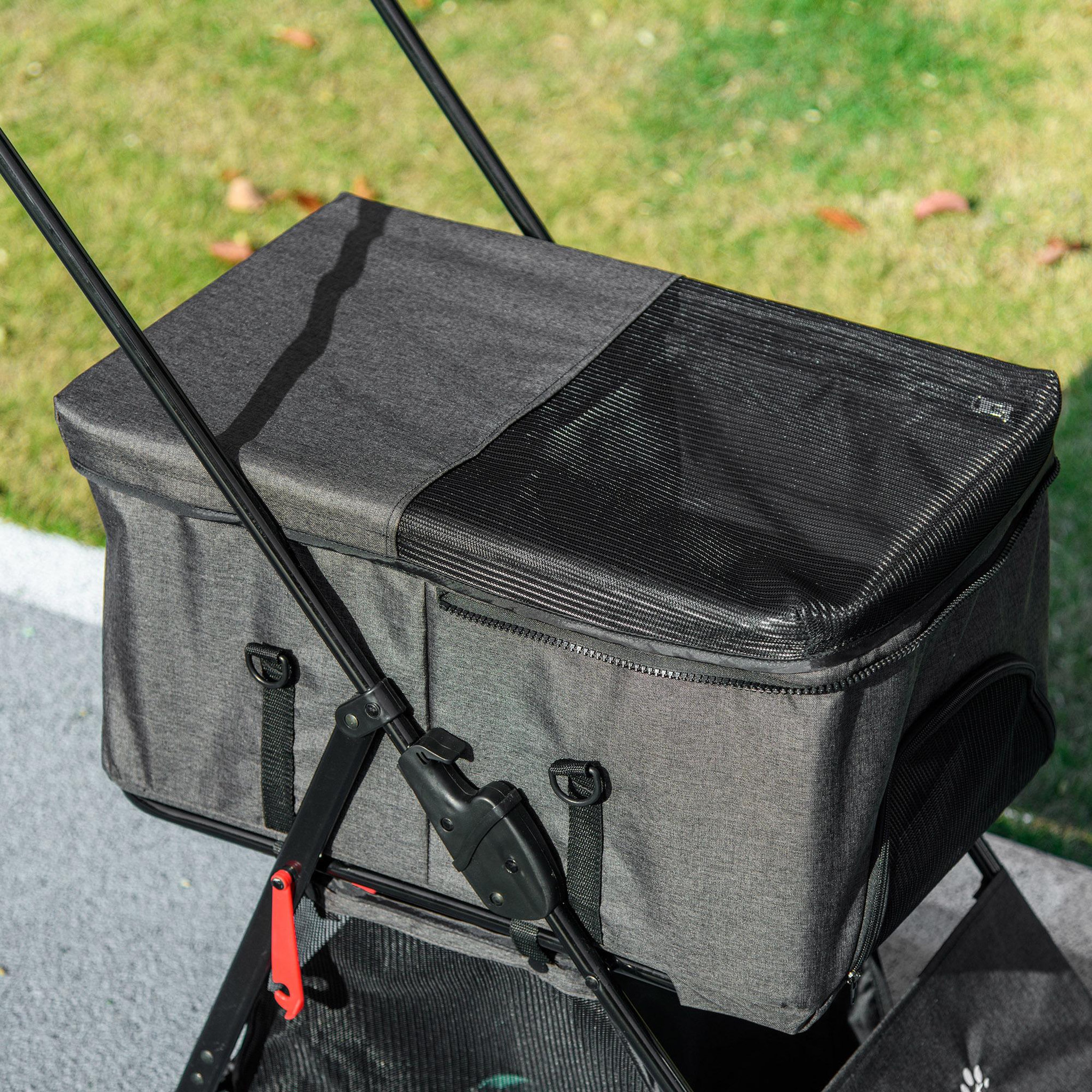 Voir la diapositive 6 : PAWHUT Poussette pour chien 3 en 1 - poussette buggy, panier de transport, panier voiture - acier noir Oxford gris
