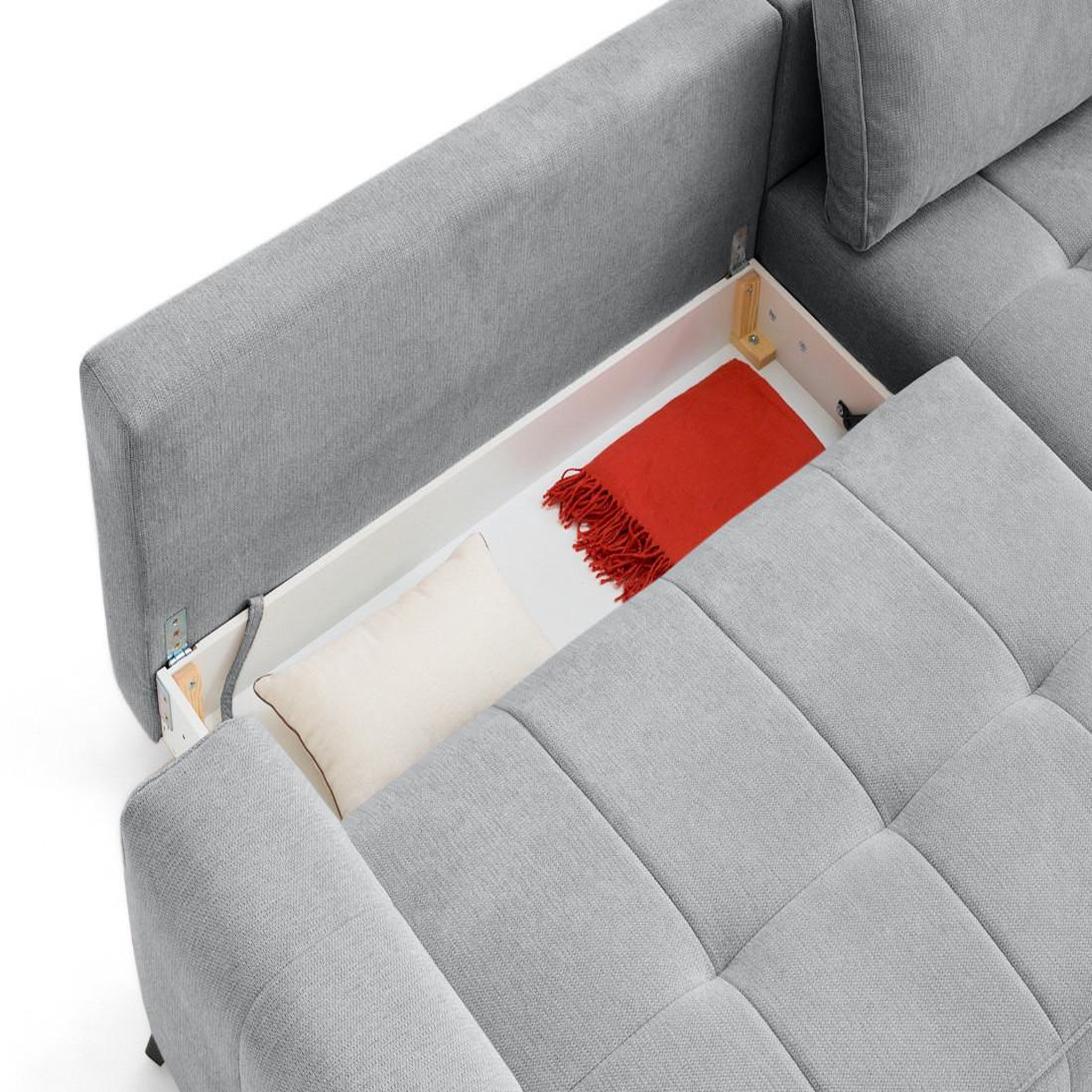 Voir la diapositive 6 : LISA DESIGN Rimini - canapé d'angle droit 4 places convertible avec coffre en tissu texturé