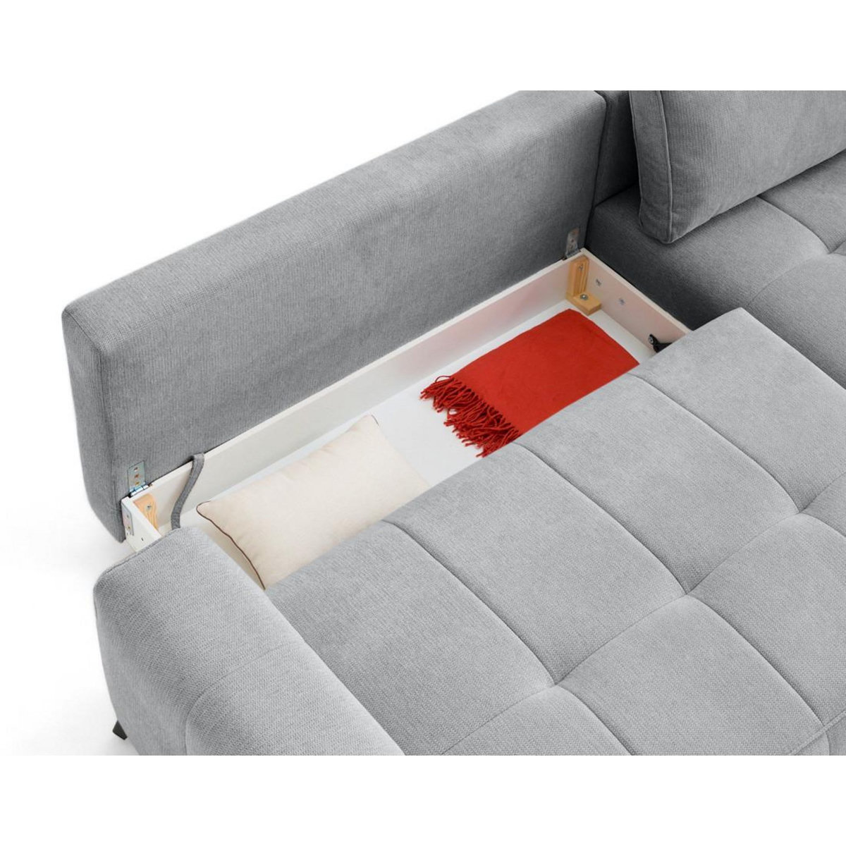 LISA DESIGN Rimini - canapé d'angle droit 4 places convertible avec coffre en tissu texturé