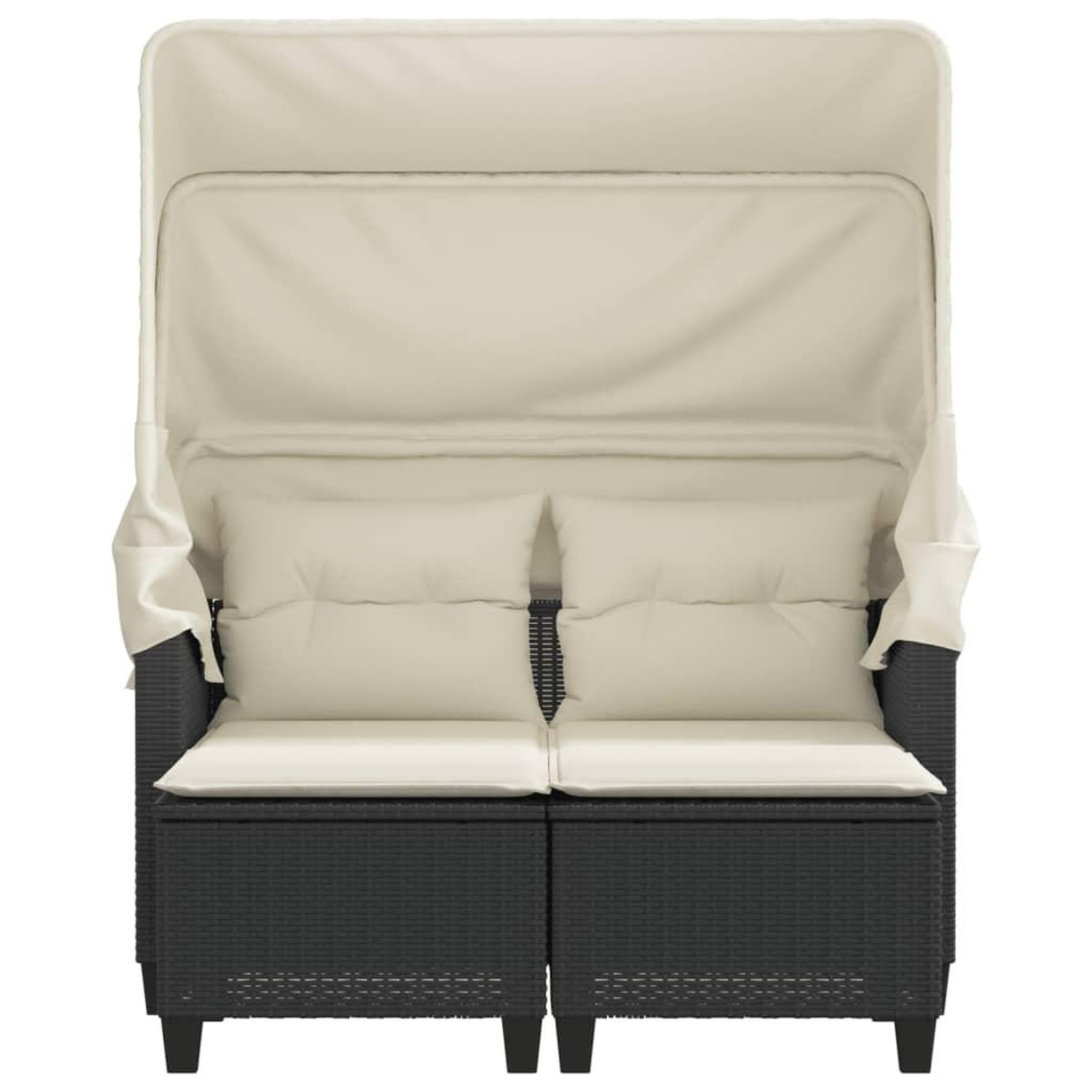 Voir la diapositive 5 : VIDAXL Canape de jardin 2 places avec auvent et tabourets noir rotin