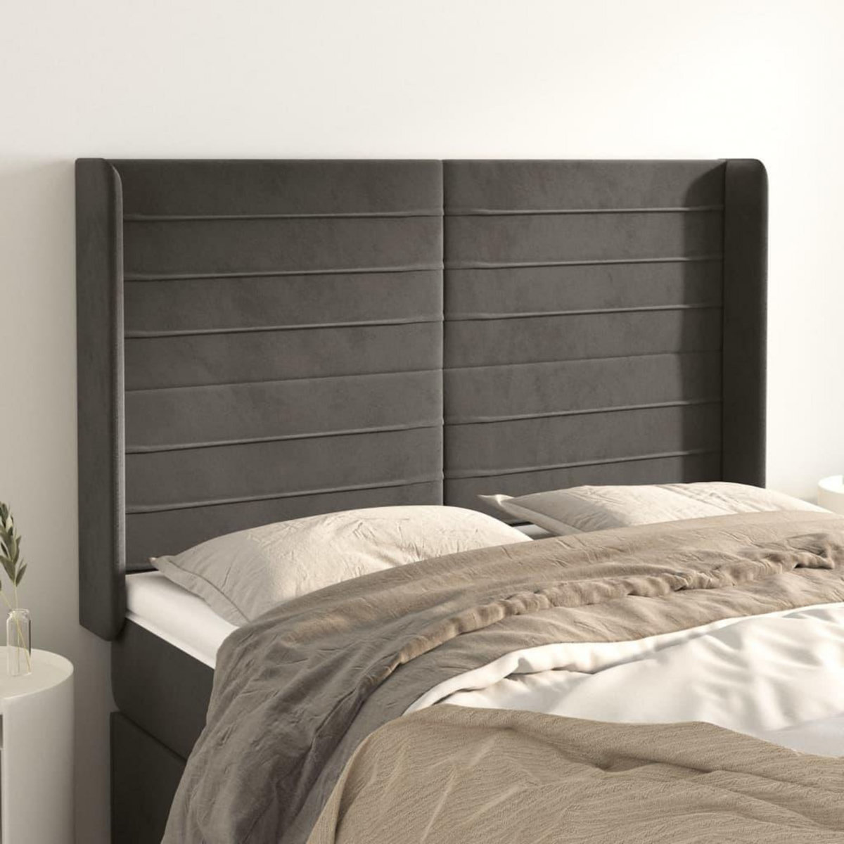 VIDAXL Tete de lit avec oreilles Gris fonce 147x16x118/128 cm Velours