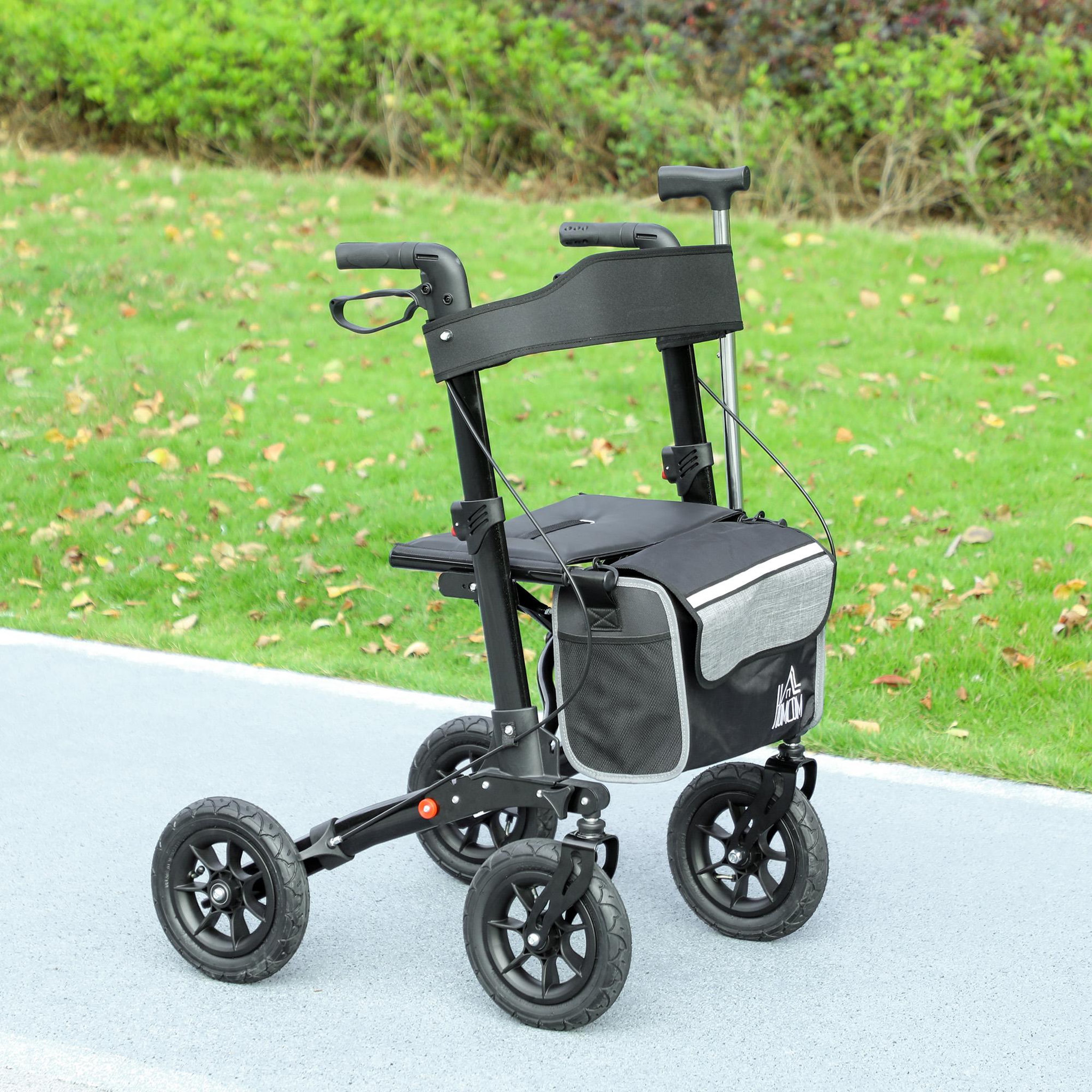 Voir la diapositive 2 : HOMCOM Déambulateur pliable réglable 4 roues siège et sacoche intégrés alu noir