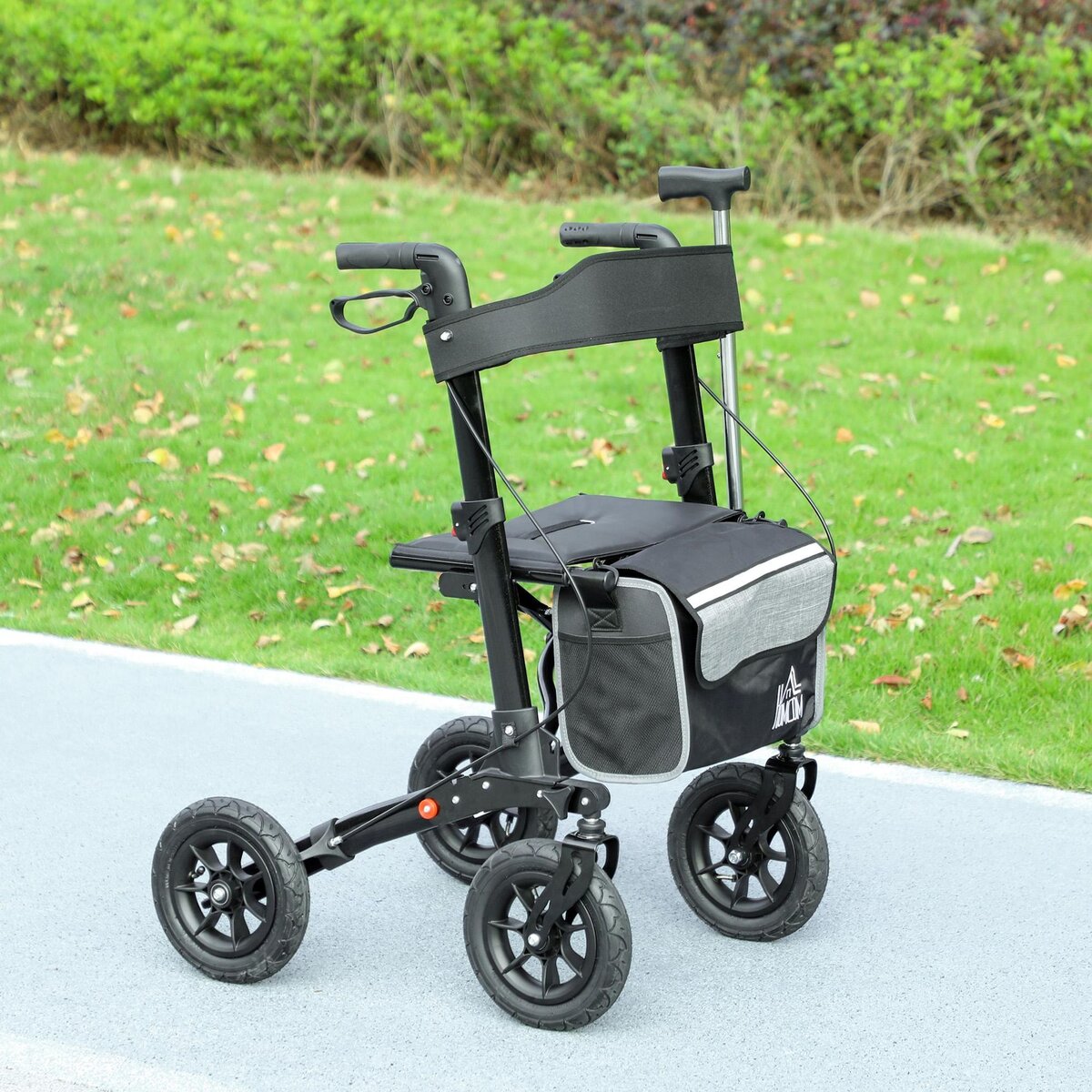 HOMCOM Déambulateur pliable réglable 4 roues siège et sacoche intégrés alu noir