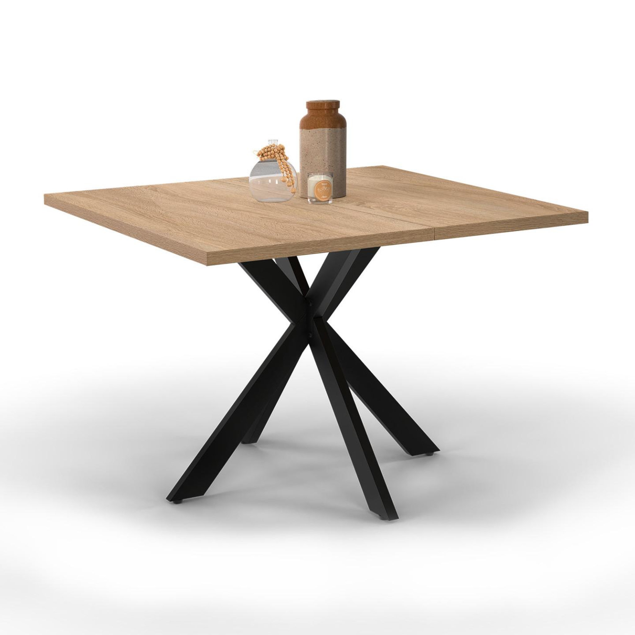 ID MARKET Table basse carrée alix 70 cm pied araignée bois et noir