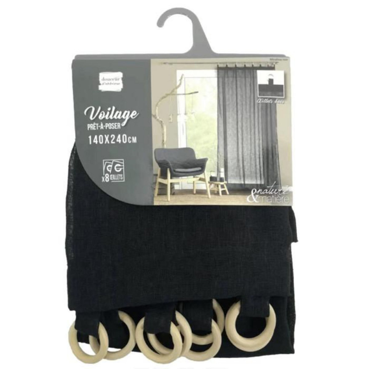Paris Prix Rideau Voilage à Œillets  Minalisa  140x240cm Noir