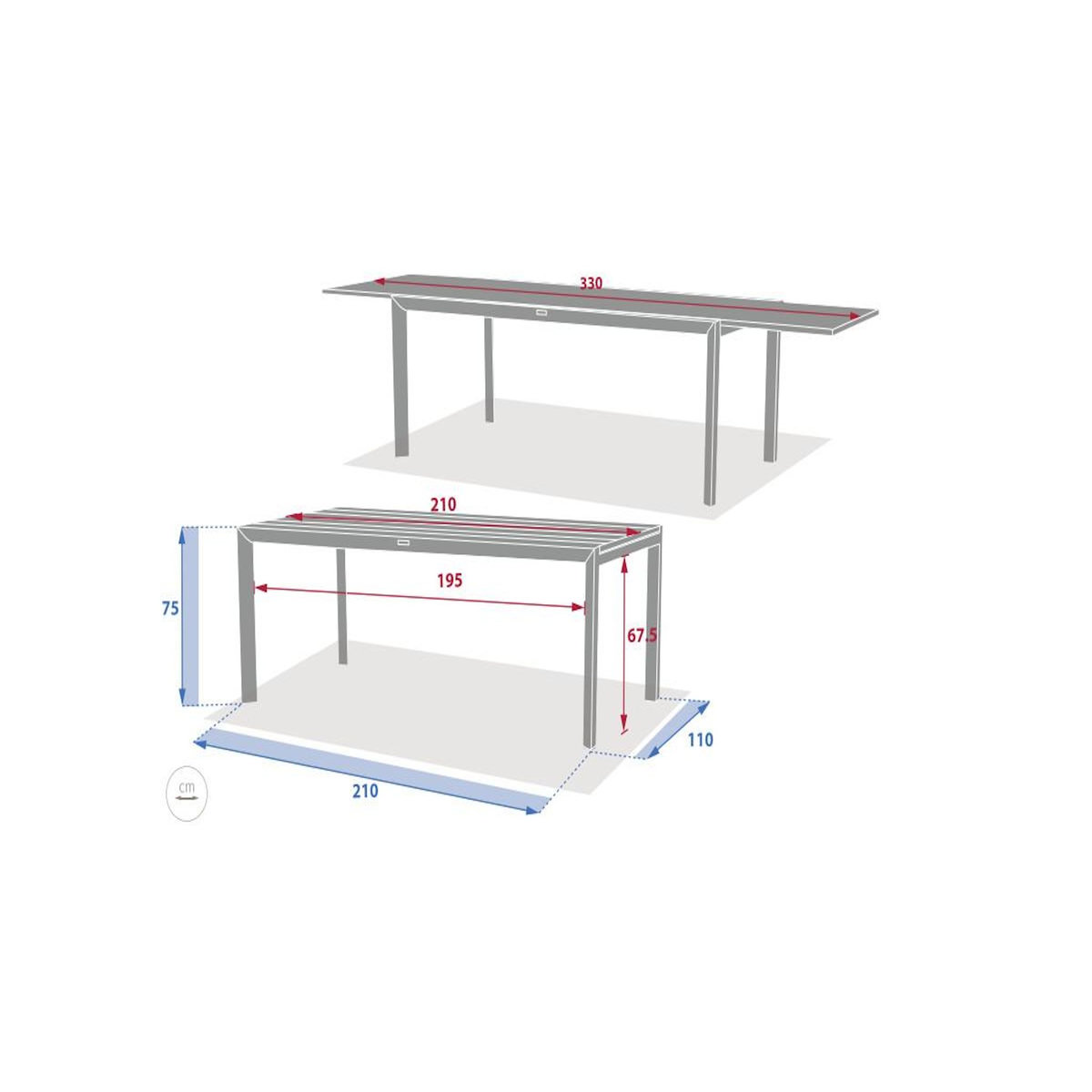 HESPERIDE Table de jardin extensible en alu Luzane argile/café, rallonge relevable - 12 places - Hespéride