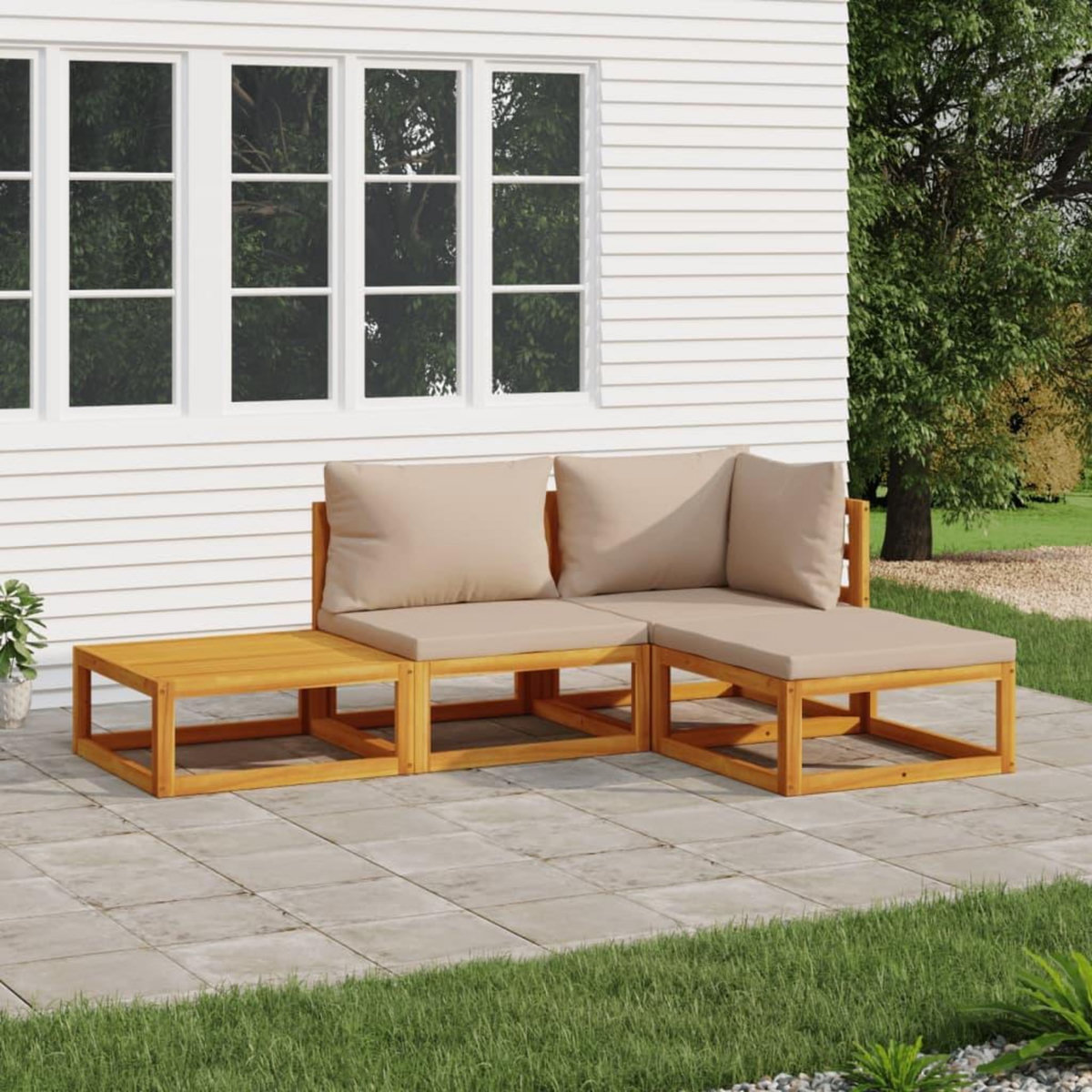 VIDAXL Salon de jardin 4 pcs avec coussins taupe bois massif