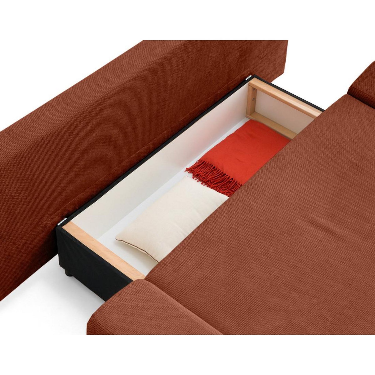 BEST MOBILIER Larson - canapé droit 3 places convertible avec coffre en velours texturé