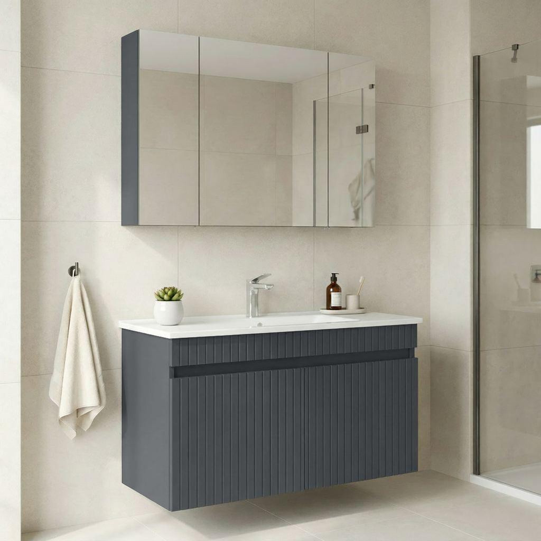 Voir la diapositive 2 : Habitat et Jardin Meuble avec simple vasque et miroir  Tivoli 100  - 100 x 45 x 66 cm - Matte Anthracite