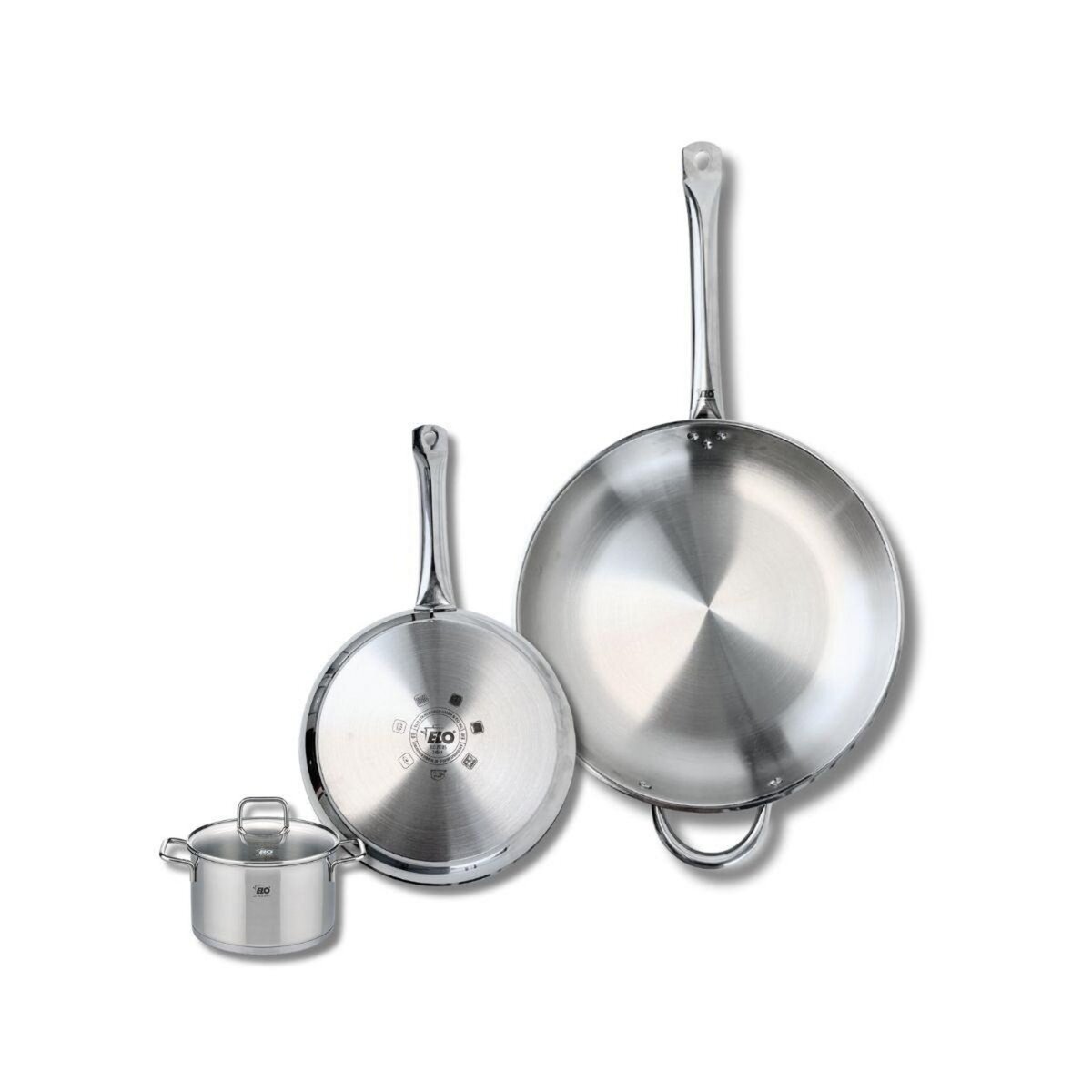 ELO Ensemble de 2 Poêles de cuisson 24 et 32 cm et 1 faitout 12 cm Elo Profi Citrin