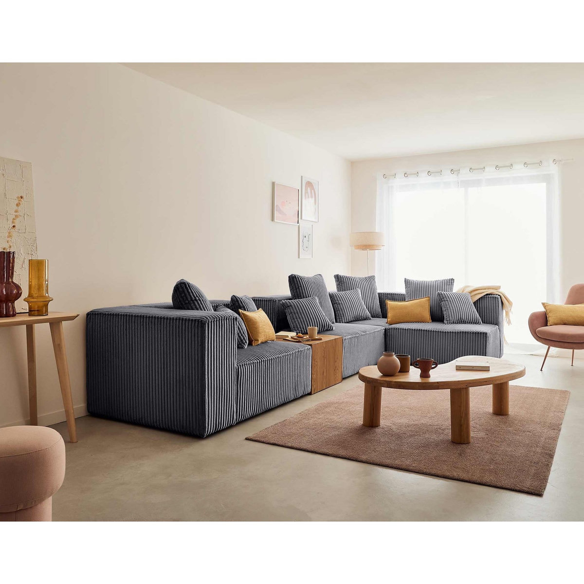 LISA DESIGN Colombine - canapé modulable d'angle droit - 5 places - en velours côtelé grosses côtes