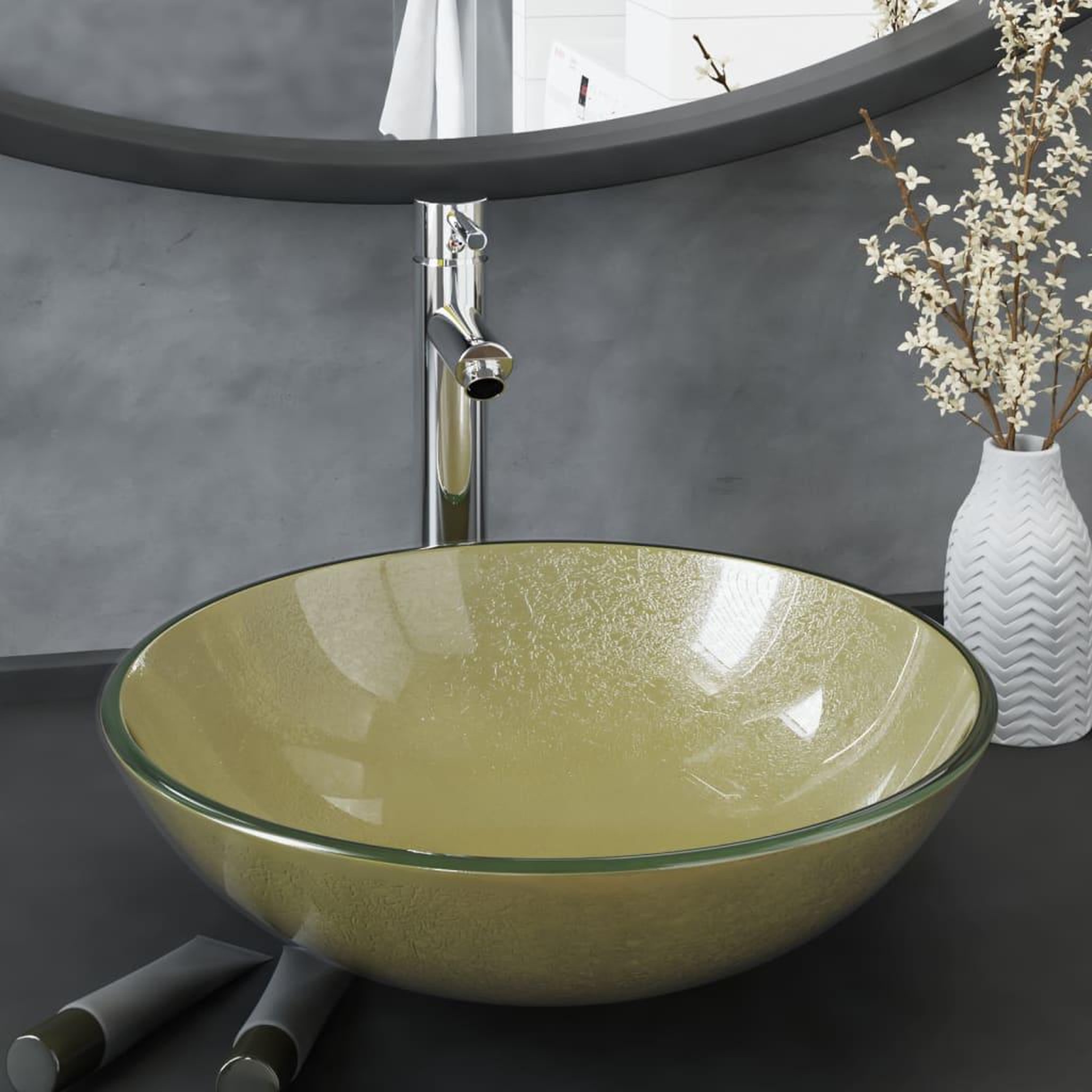 Voir la diapositive 1 : VIDAXL Lavabo de bain avec robinet et drain a poussoir Verre trempe