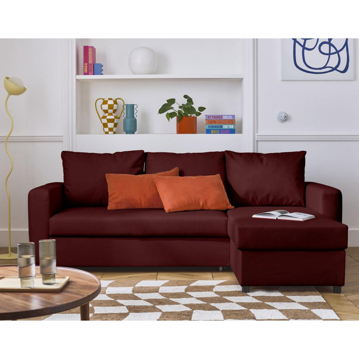 BEST MOBILIER Martha - canapé d'angle réversible 4 places - convertible avec coffre - en tissu