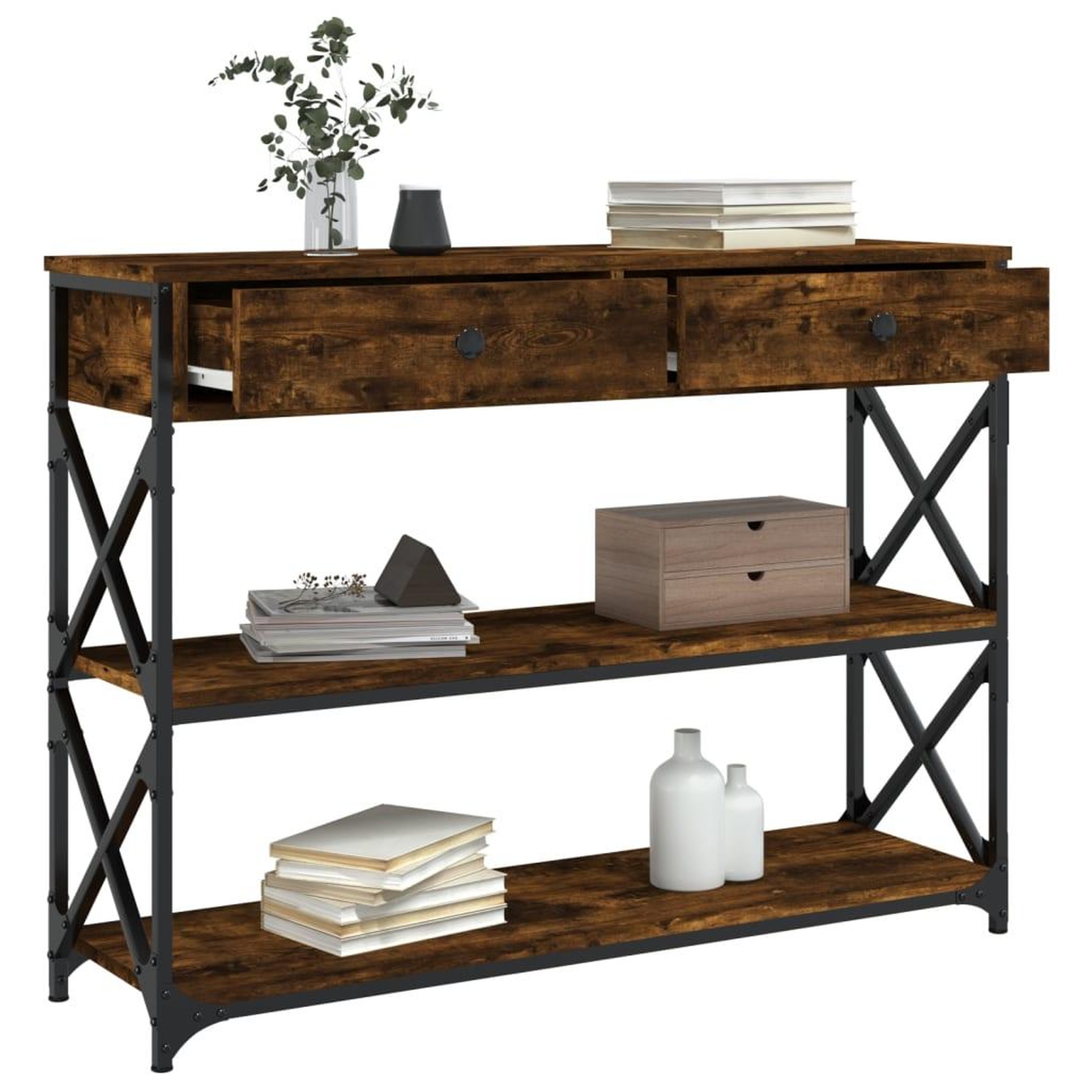 Voir la diapositive 4 : VIDAXL Table console chene fume 100x28x75 cm bois d'ingenierie