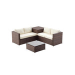 CONCEPT USINE Salon de jardin en résine tressée 4 places avec coffre intégré marron et blanc SILANG