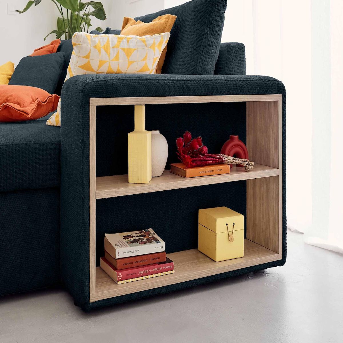 BEST MOBILIER California - canapé d'angle réversible 4 places - convertible avec coffre, étagère et poufs - en velours texturé