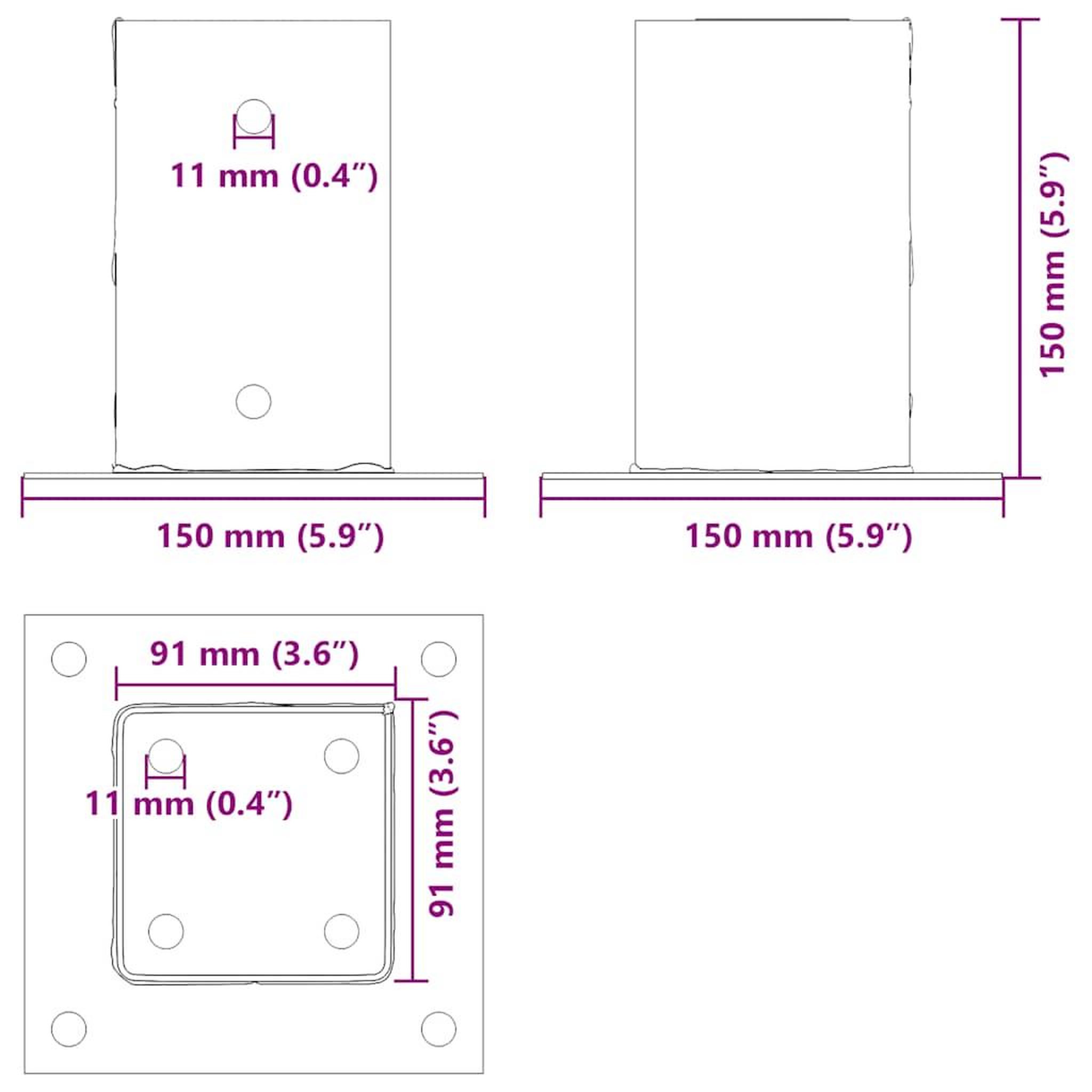 Voir la diapositive 6 : VIDAXL Bases de poteau carrees 12 pcs anthracite 91x91 mm
