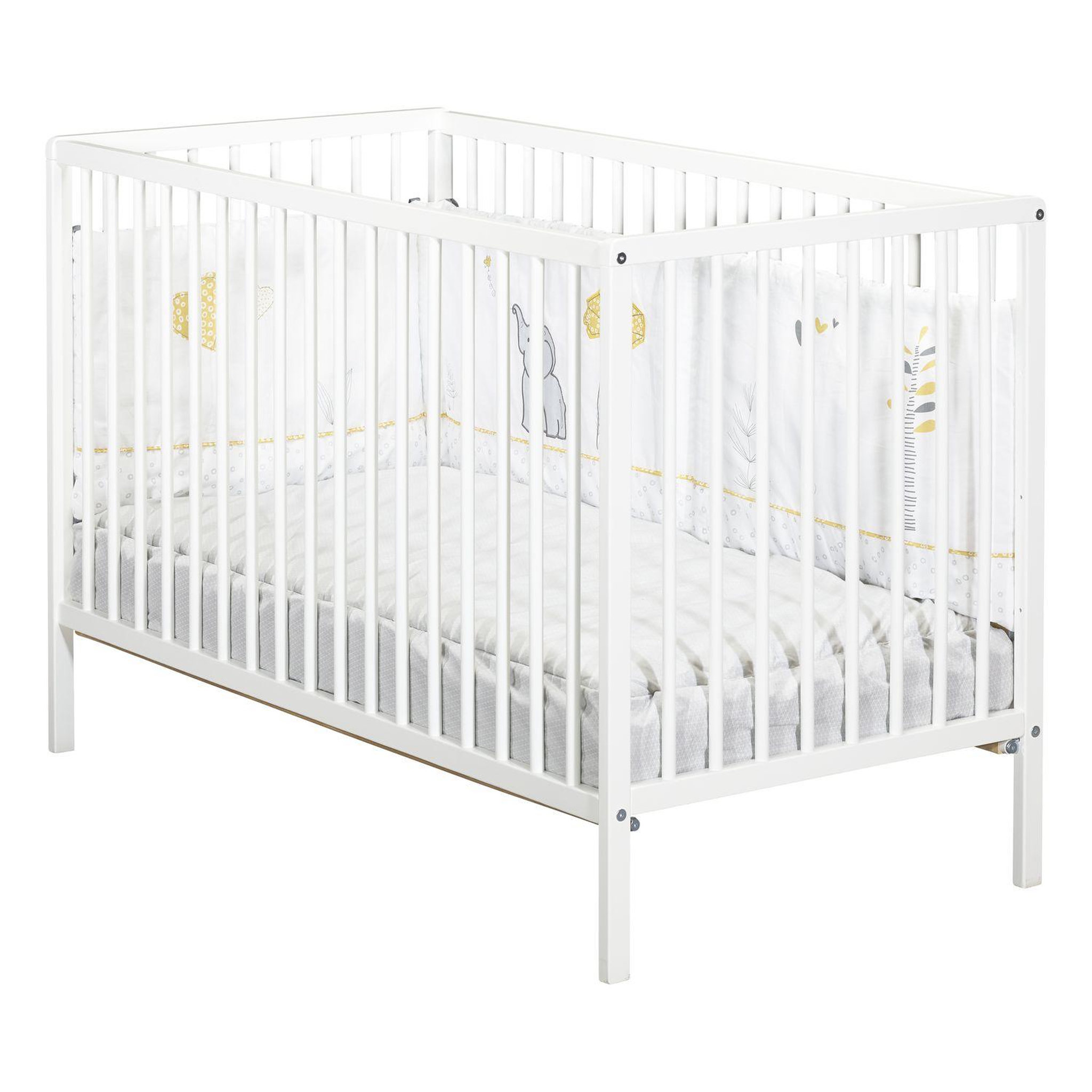BABY PRICE Lit bébé 60x120cm sommier réglable en hauteur, barreaux blanc, collection FIRST