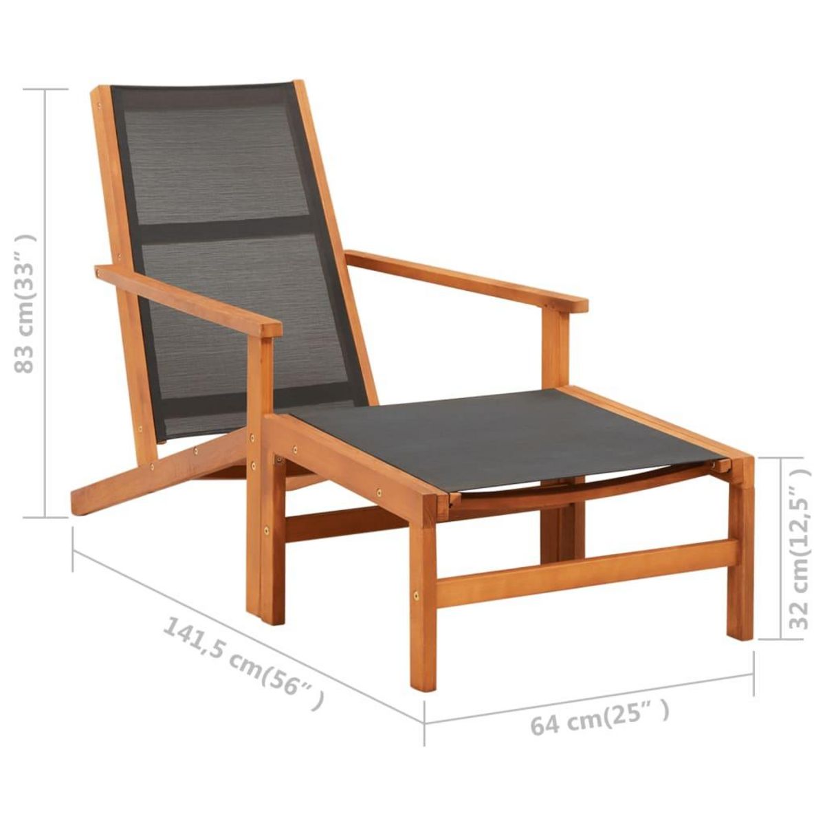 VIDAXL Chaise de jardin et repose-pied Eucalyptus solide et textilene