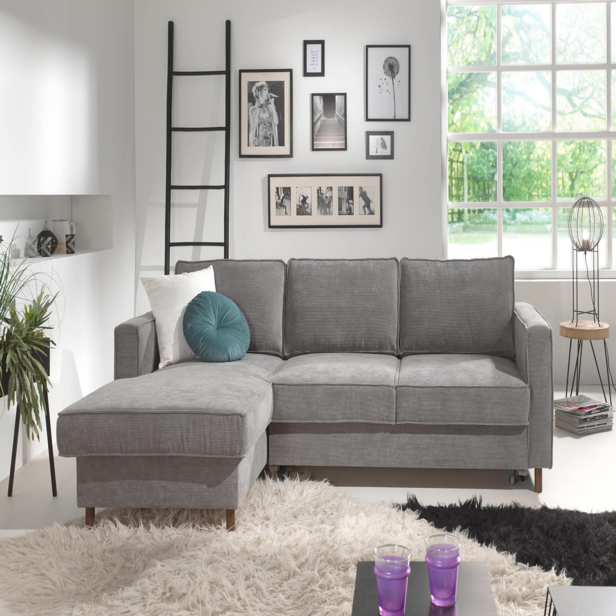 Voir la diapositive 4 : BEST MOBILIER Jake - canapé d'angle gauche - convertible avec coffre - 4 places - en velours côtelé