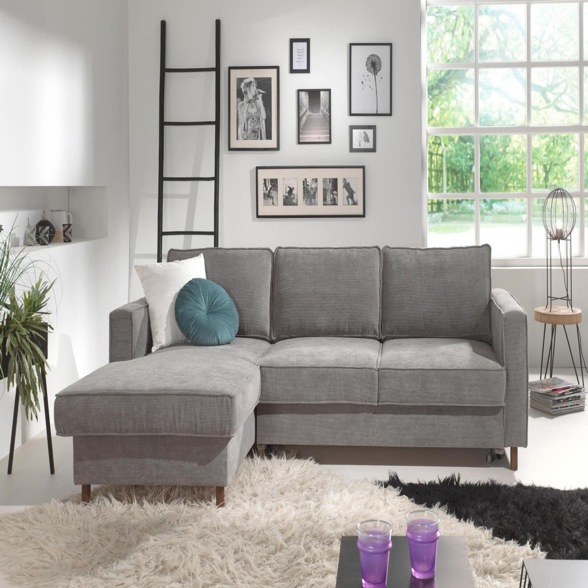 LISA DESIGN Jake - canapé d'angle gauche - convertible avec coffre - 4 places - en velours côtelé