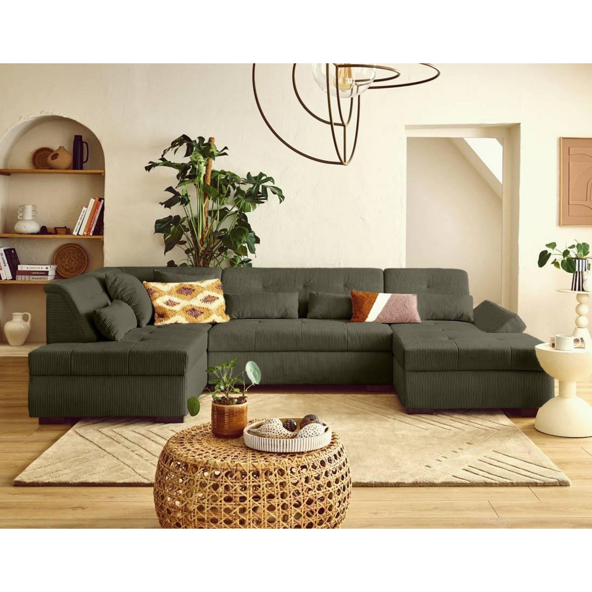 LISA DESIGN Vermont s - canapé panoramique d'angle gauche 7 places en velours côtelé