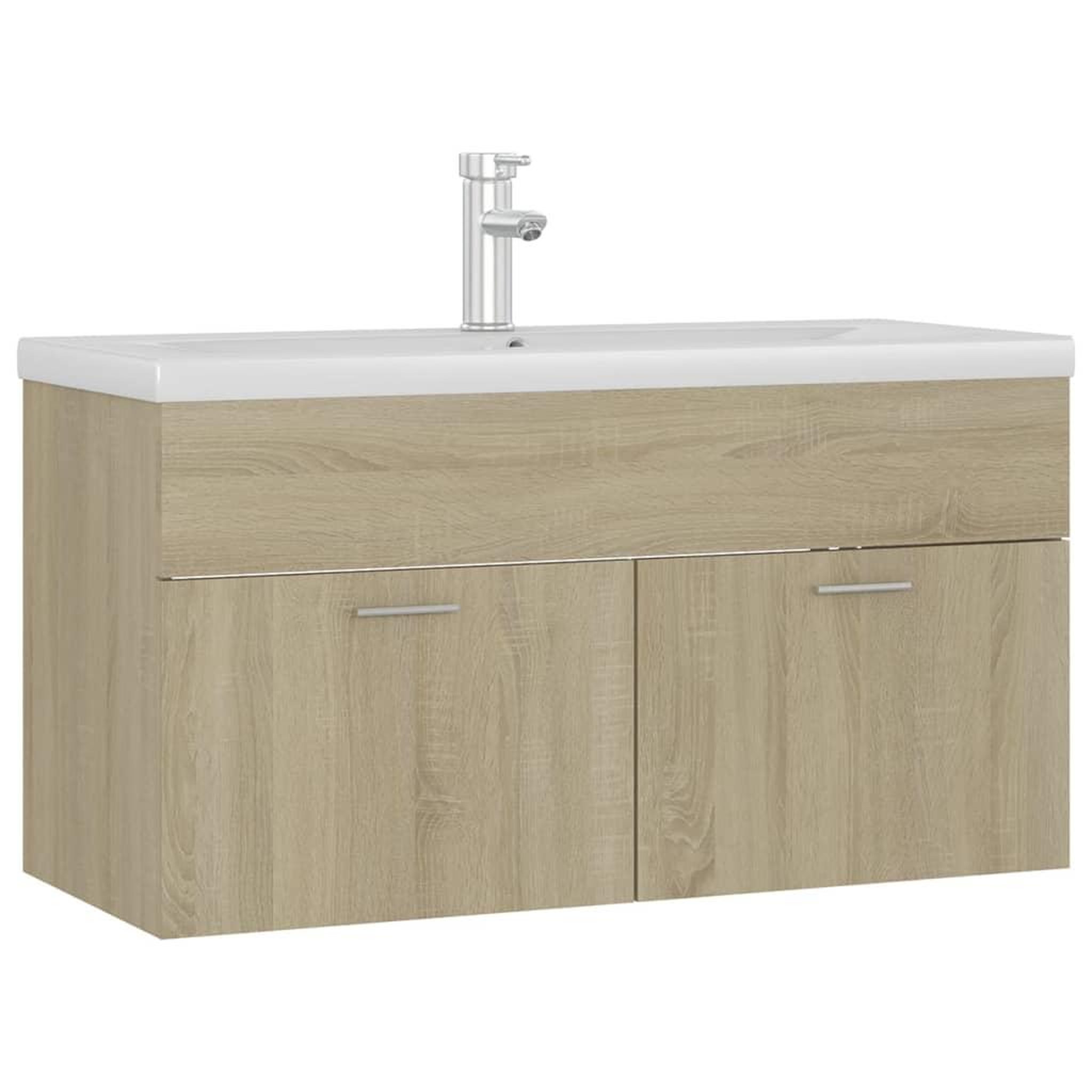 Voir la diapositive 2 : VIDAXL Armoire d'evier avec lavabo integre Chene sonoma Agglomere