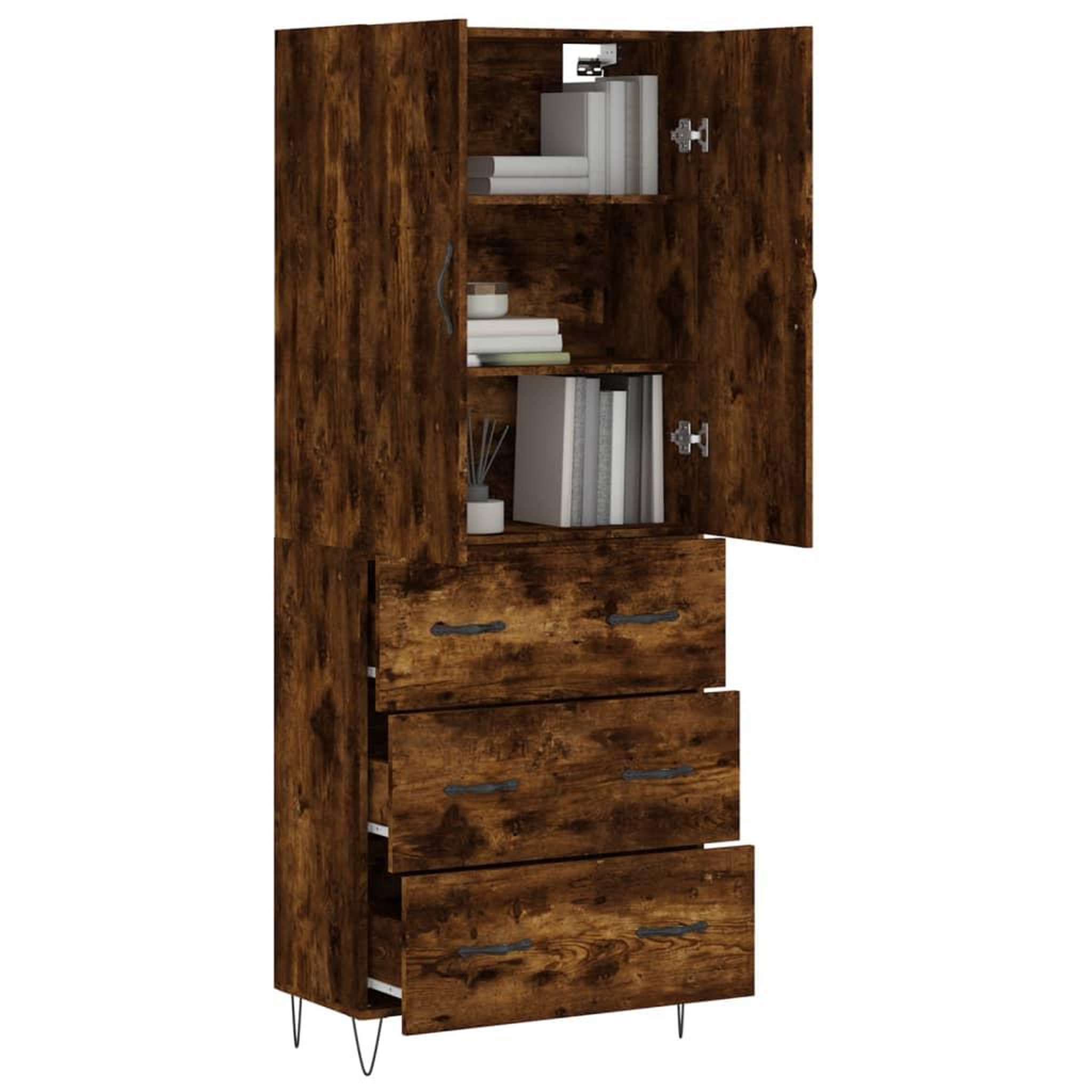 Voir la diapositive 3 : VIDAXL Buffet haut Chene fume 69,5x34x180 cm Bois d'ingenierie
