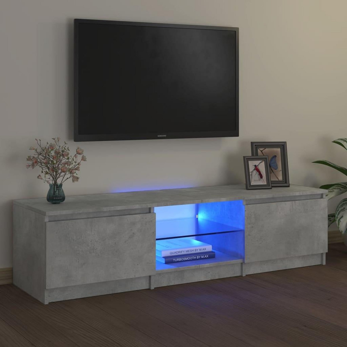 VIDAXL Meuble TV avec lumieres LED gris beton 140x40x35,5 cm