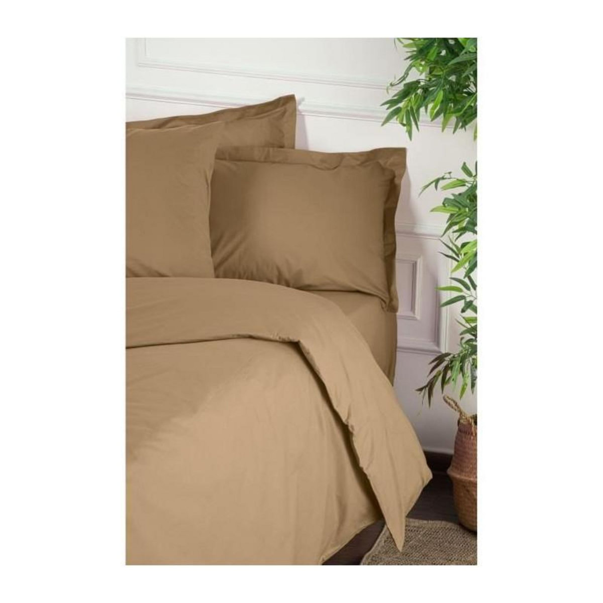 GENERIQUE Parure de lit - 1 housse de couette 220 x 240 cm + 2 taies d'oreiller 60 x 60 cm - 100% coton renforcé - Marron