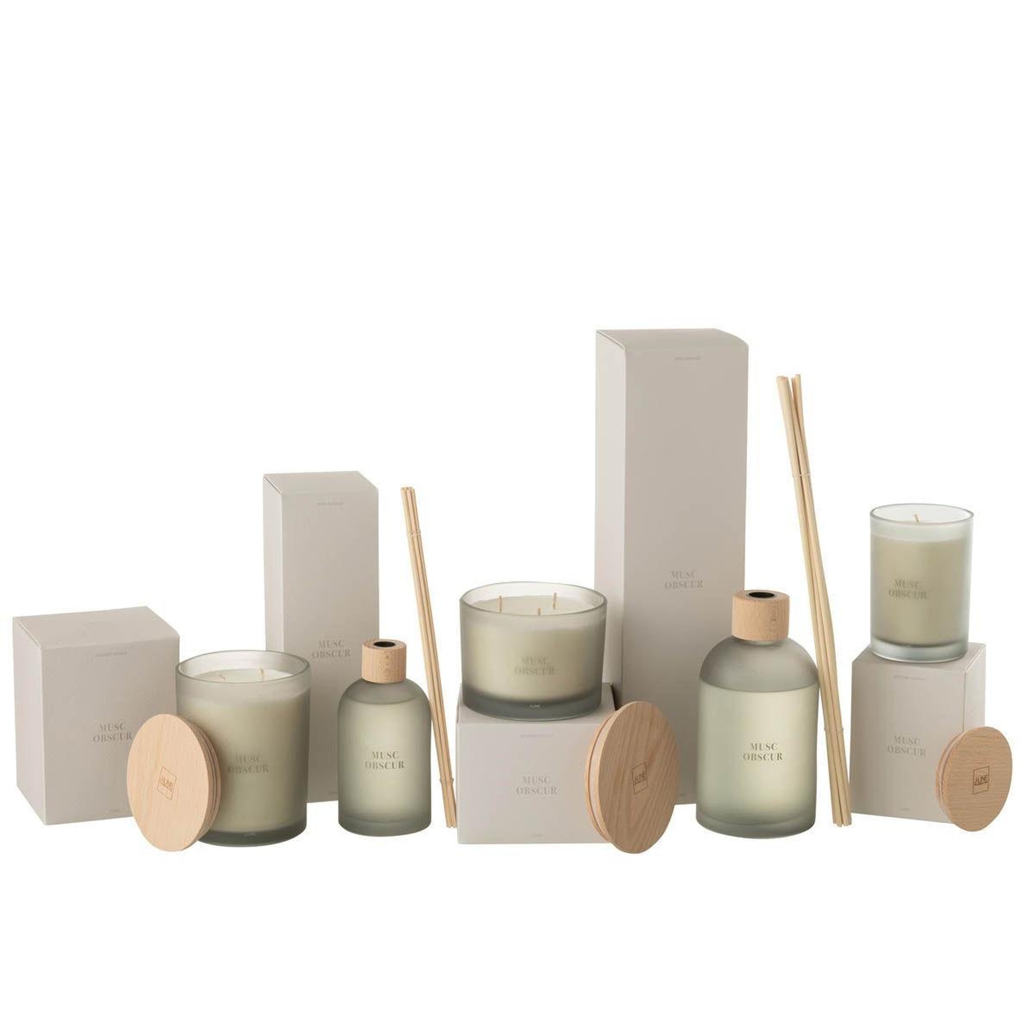 Voir la diapositive 4 : J-LINE Bougie parfumée  accords essentiels  12cm musc obscur