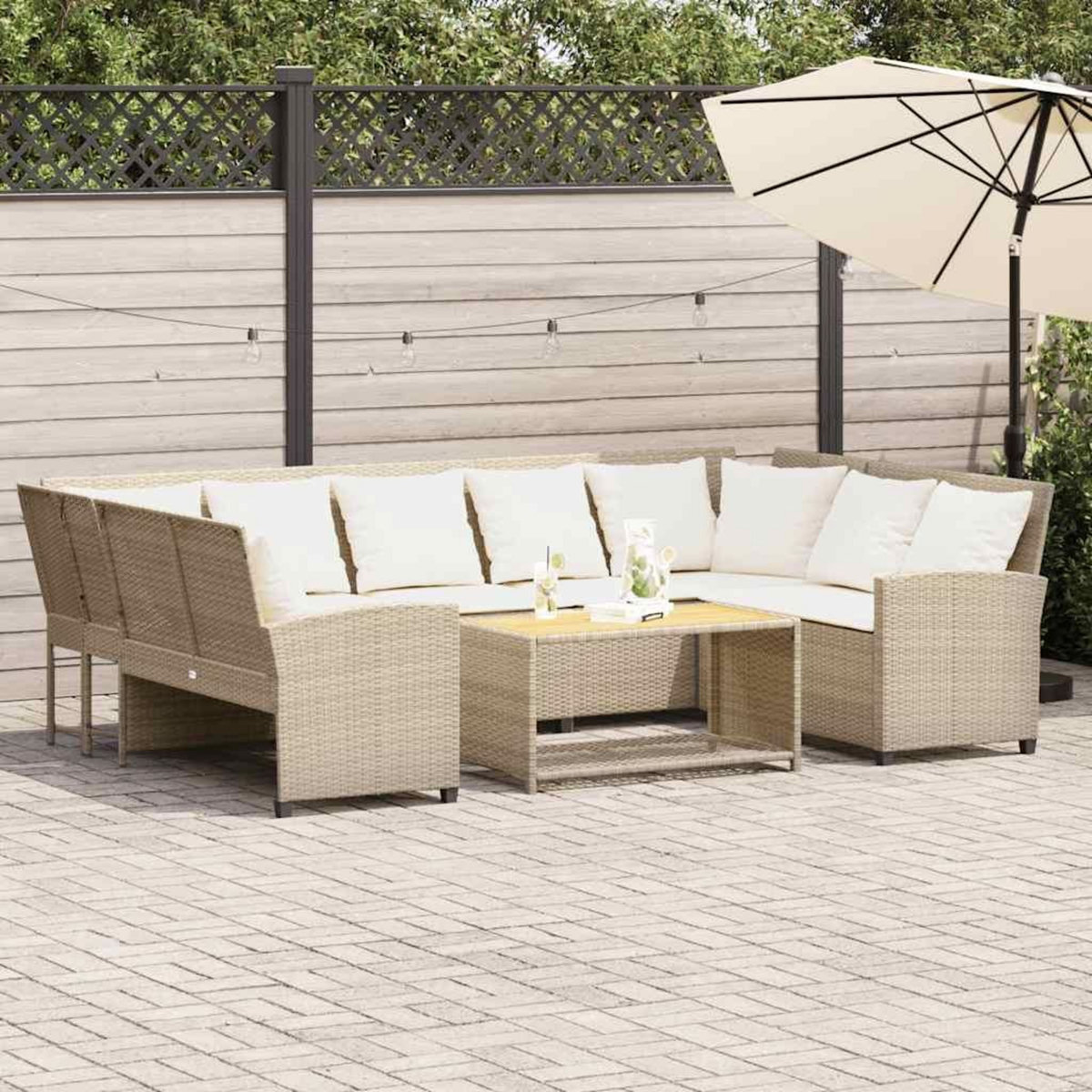 VIDAXL Canape de jardin avec coussins beige resine tressee
