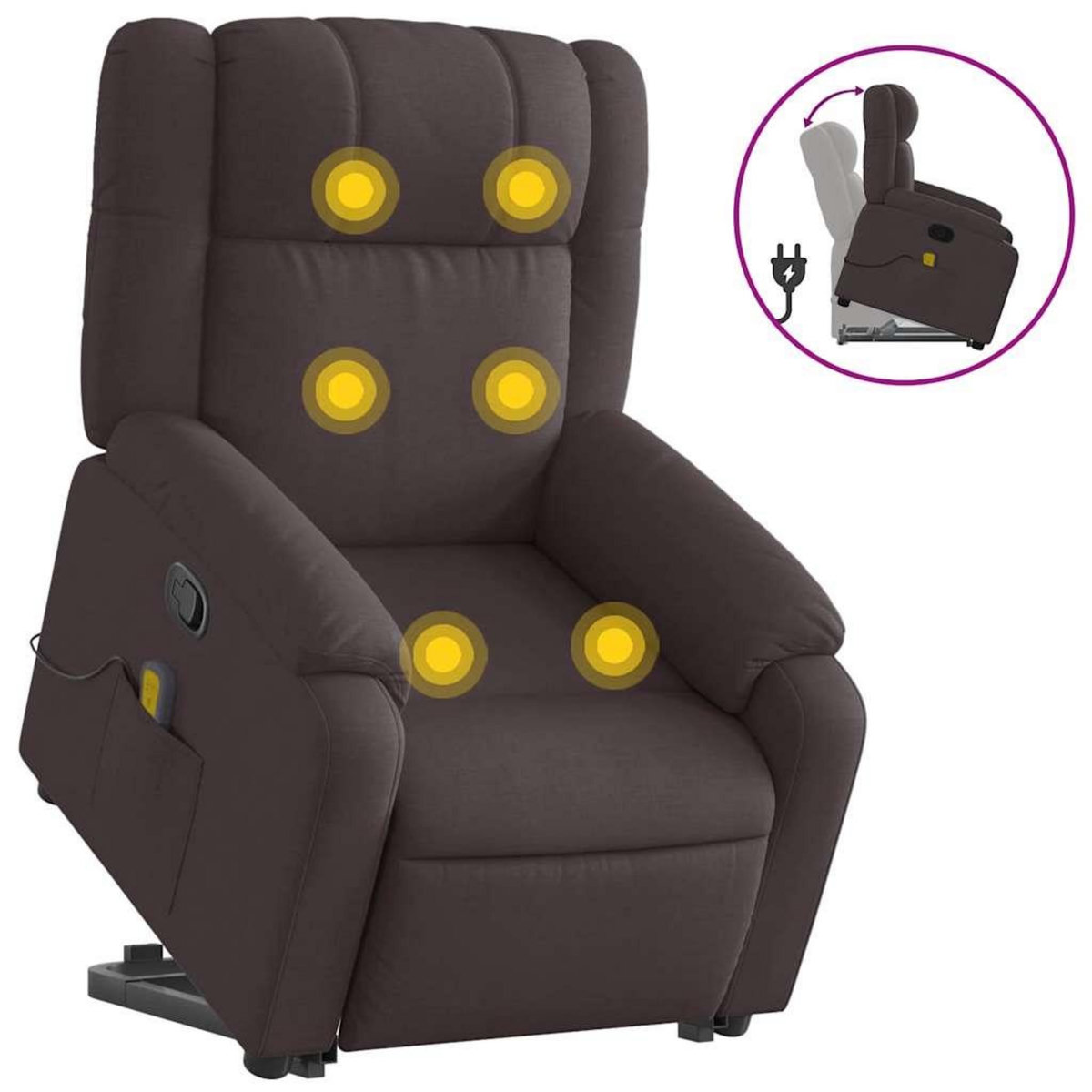 VIDAXL Fauteuil inclinable de massage Marron fonce Tissu